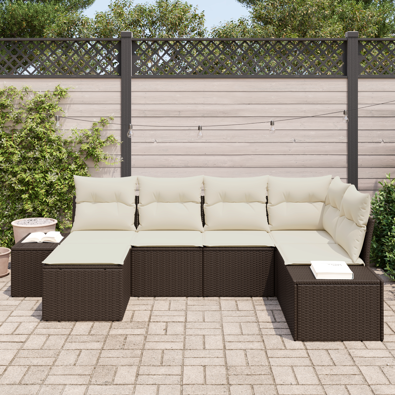 vidaXL 6-delige tuinset met kussens - Bruin - Poly Rattan