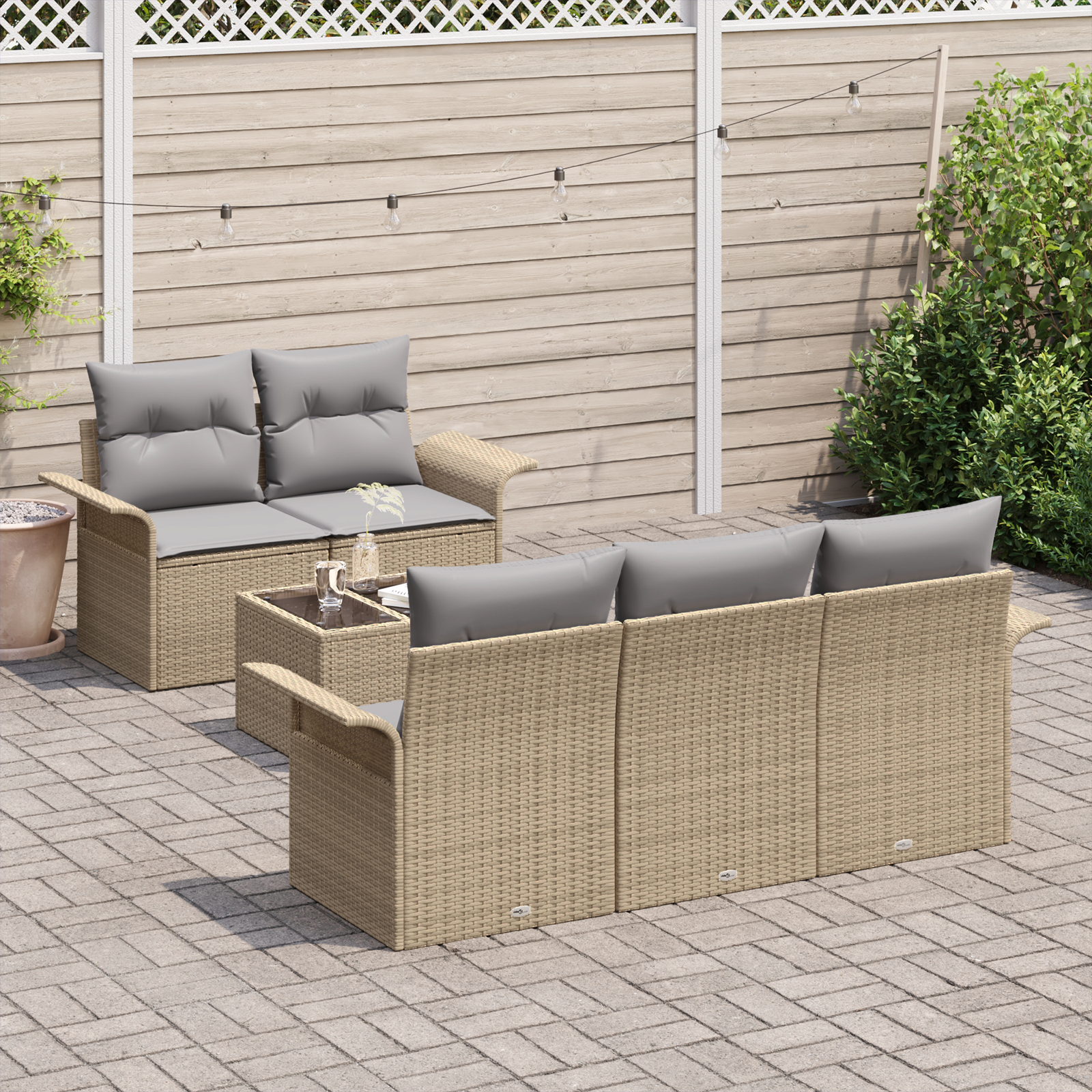 vidaXL 6-delige tuinsofa set met kussens in beige poly rattan