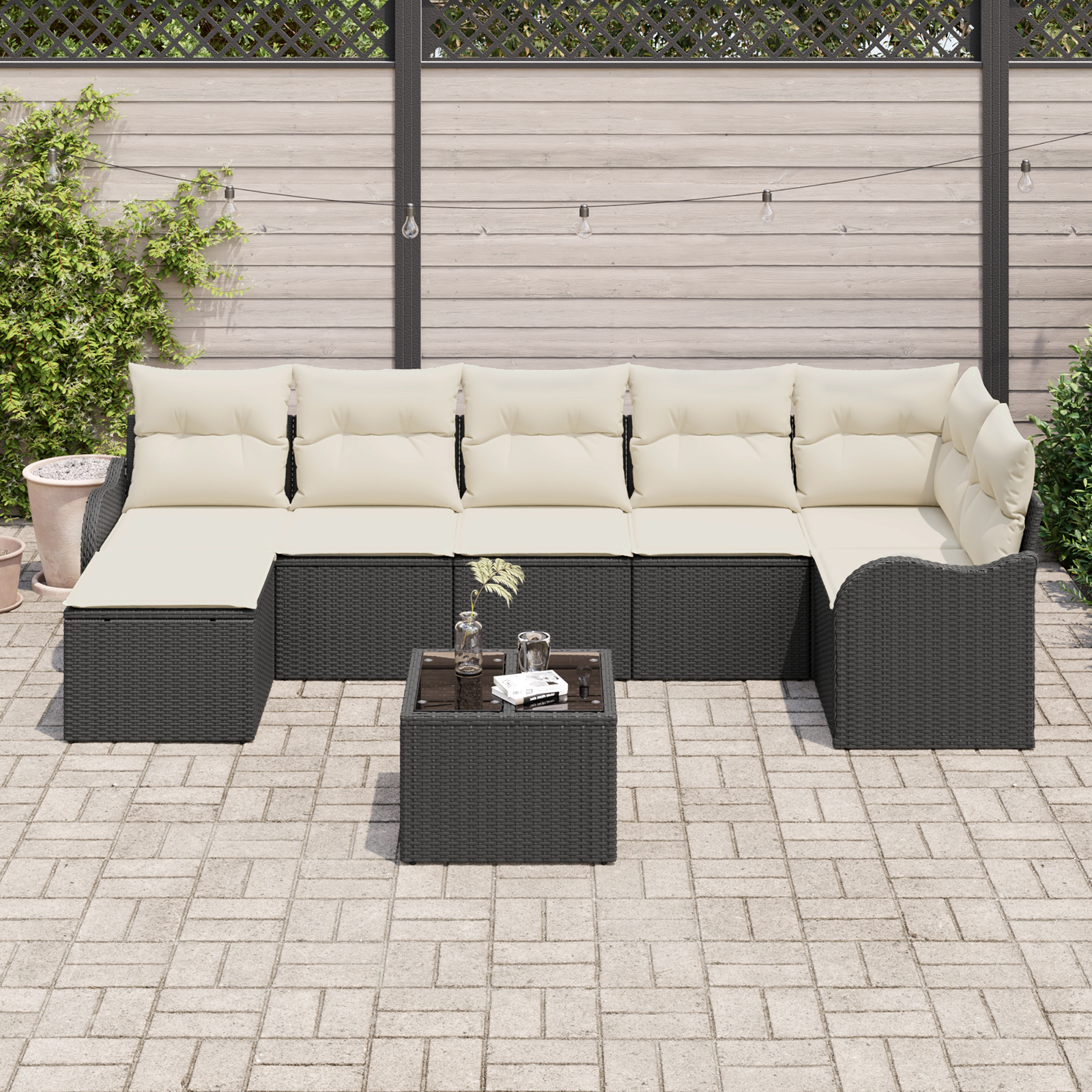 vidaXL 7-delige tuinset met kussens bruin poly rattan