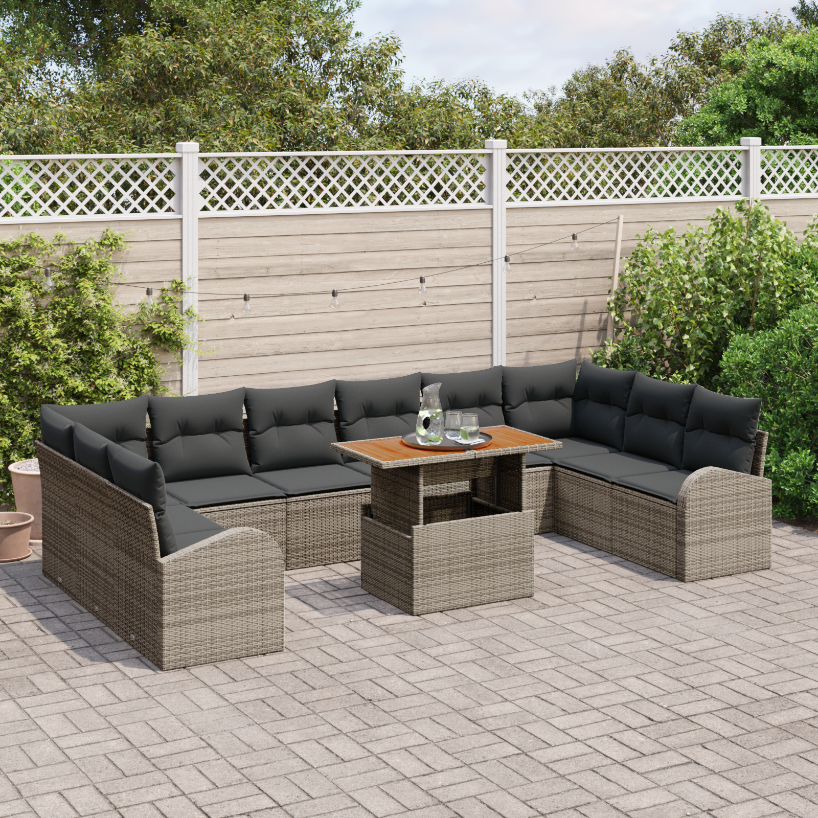 vidaXL 11-delige Tuinbankenset met kussens poly rattan grijs