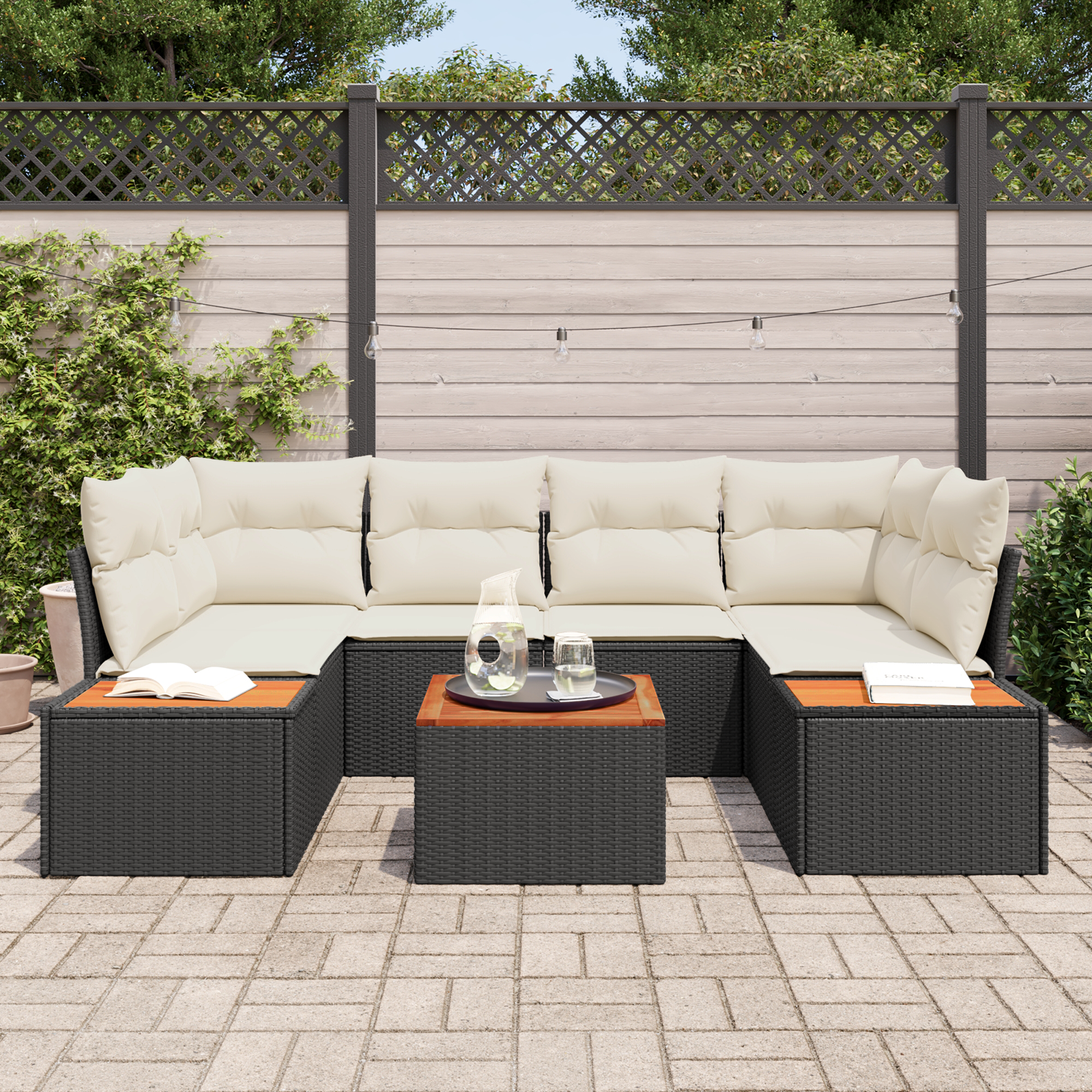 vidaXL 6-delige tuinsofa set met kussens zwart poly rattan acacia
