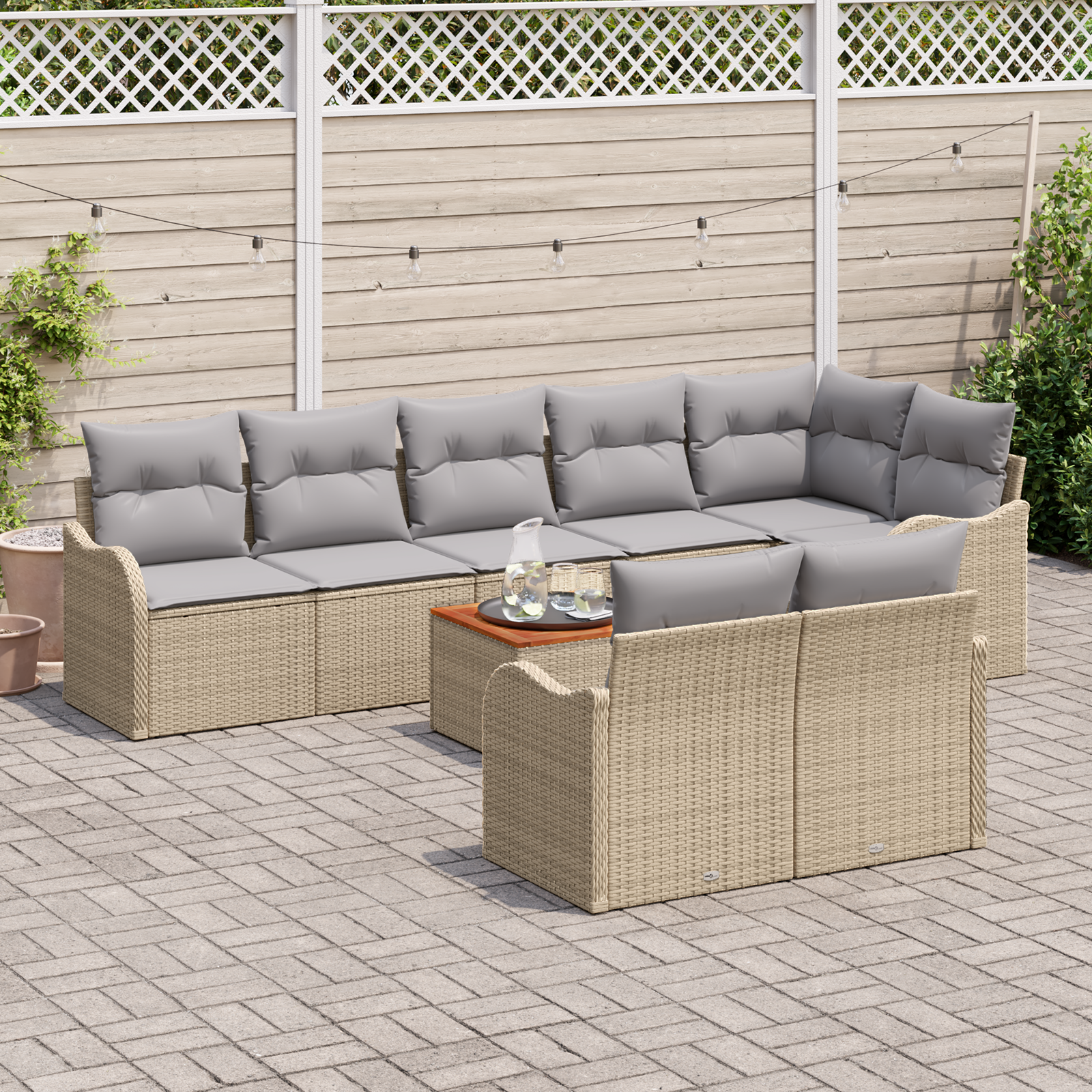 vidaXL 9-delige tuinset met kussens Beige van poly rattan en acaciahout