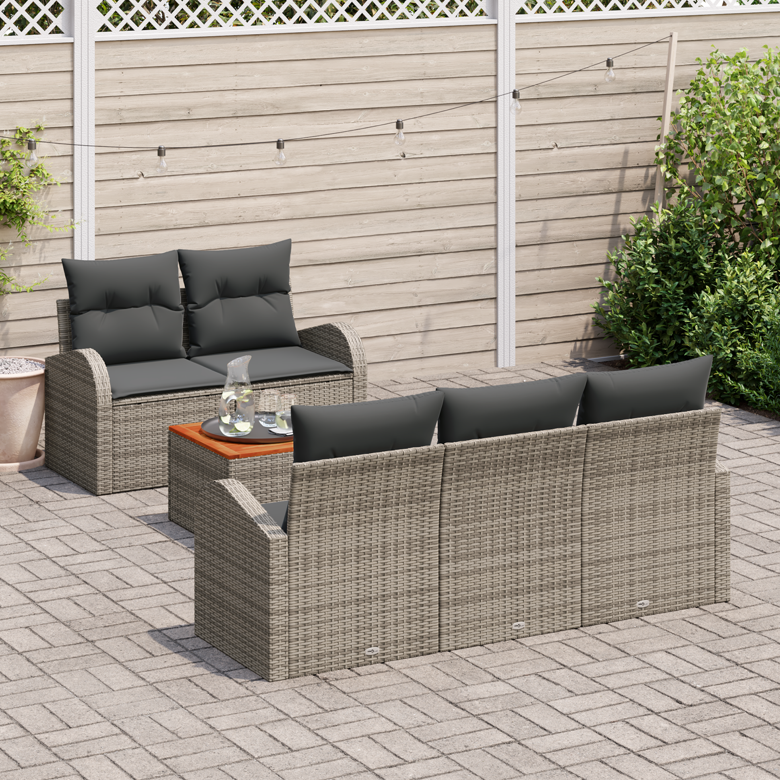 vidaXL 6-delige tuinset met kussens - grijs poly rattan en acacia