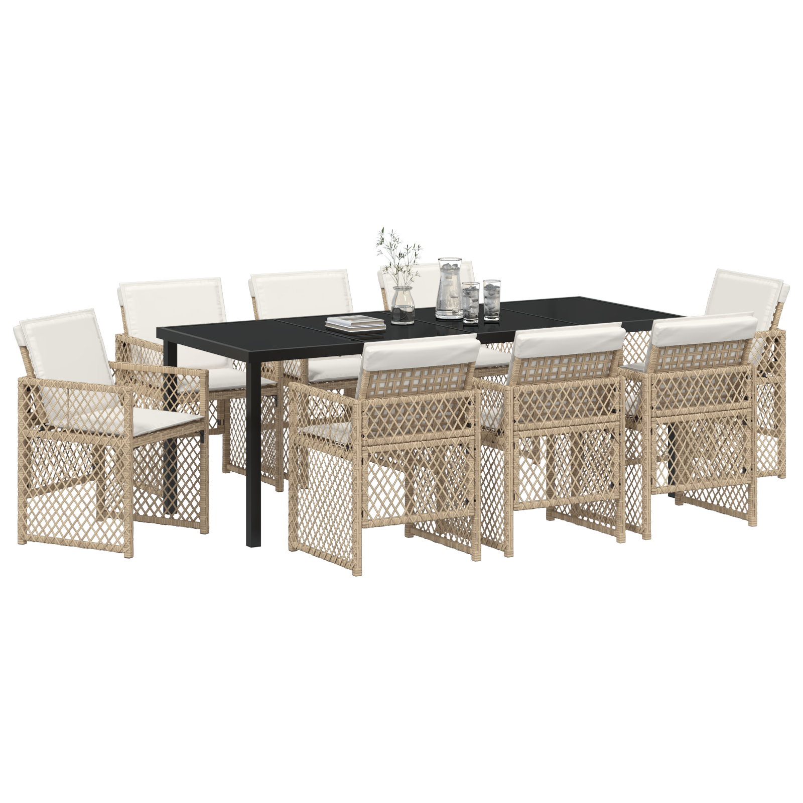 vidaXL 9-delige Tuinset met kussens poly rattan beige