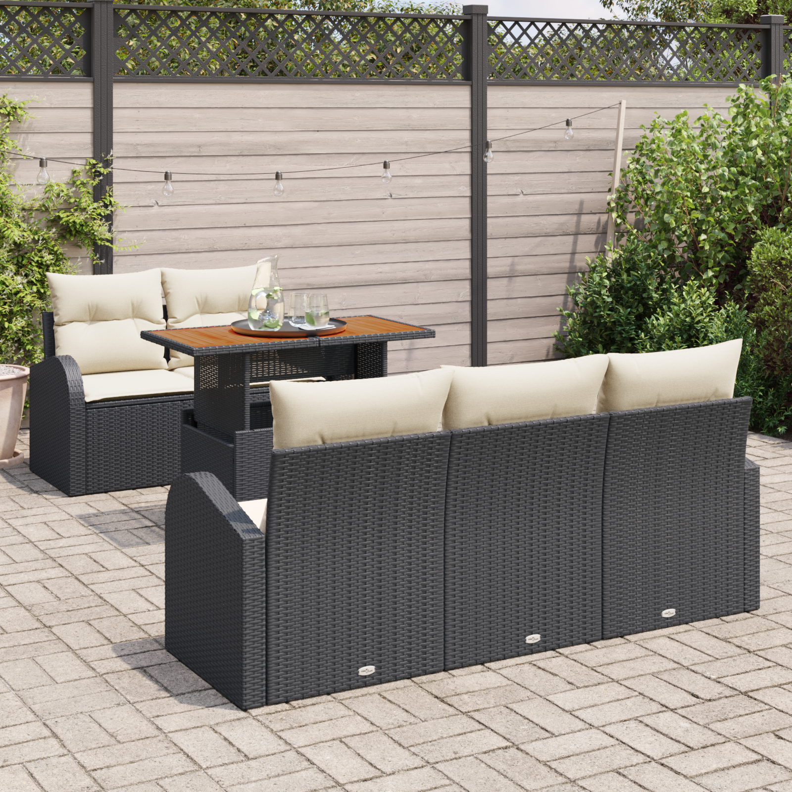vidaXL 6-delige Tuinset met kussens poly rattan acaciahout zwart