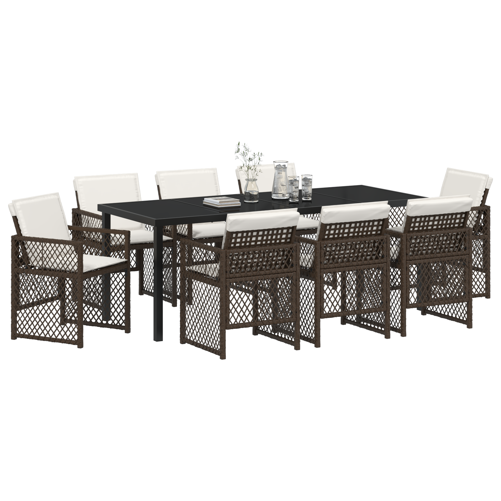 vidaXL 9-delige Tuinset met kussens poly rattan bruin