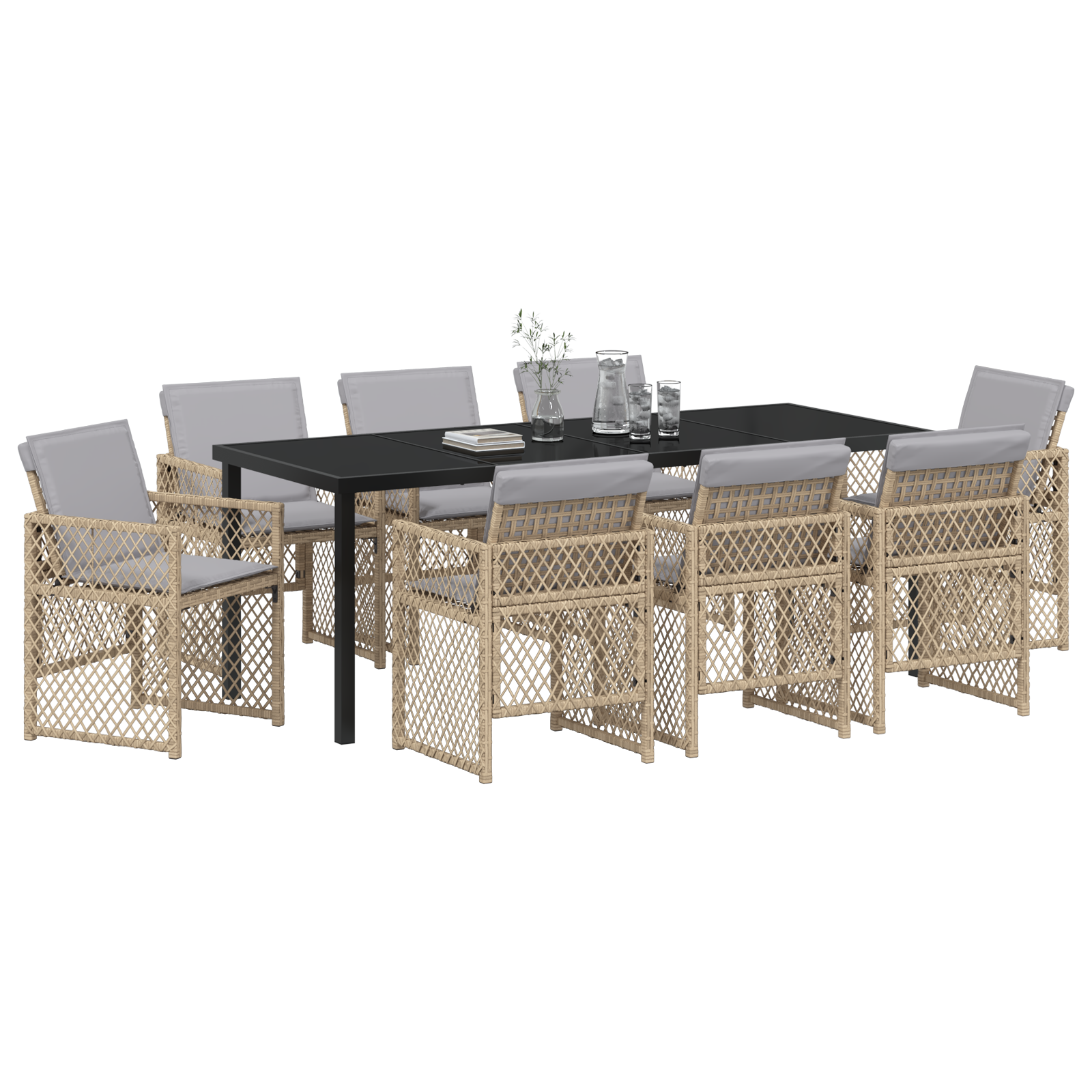 vidaXL 9-delige Tuinset met kussens poly rattan beige