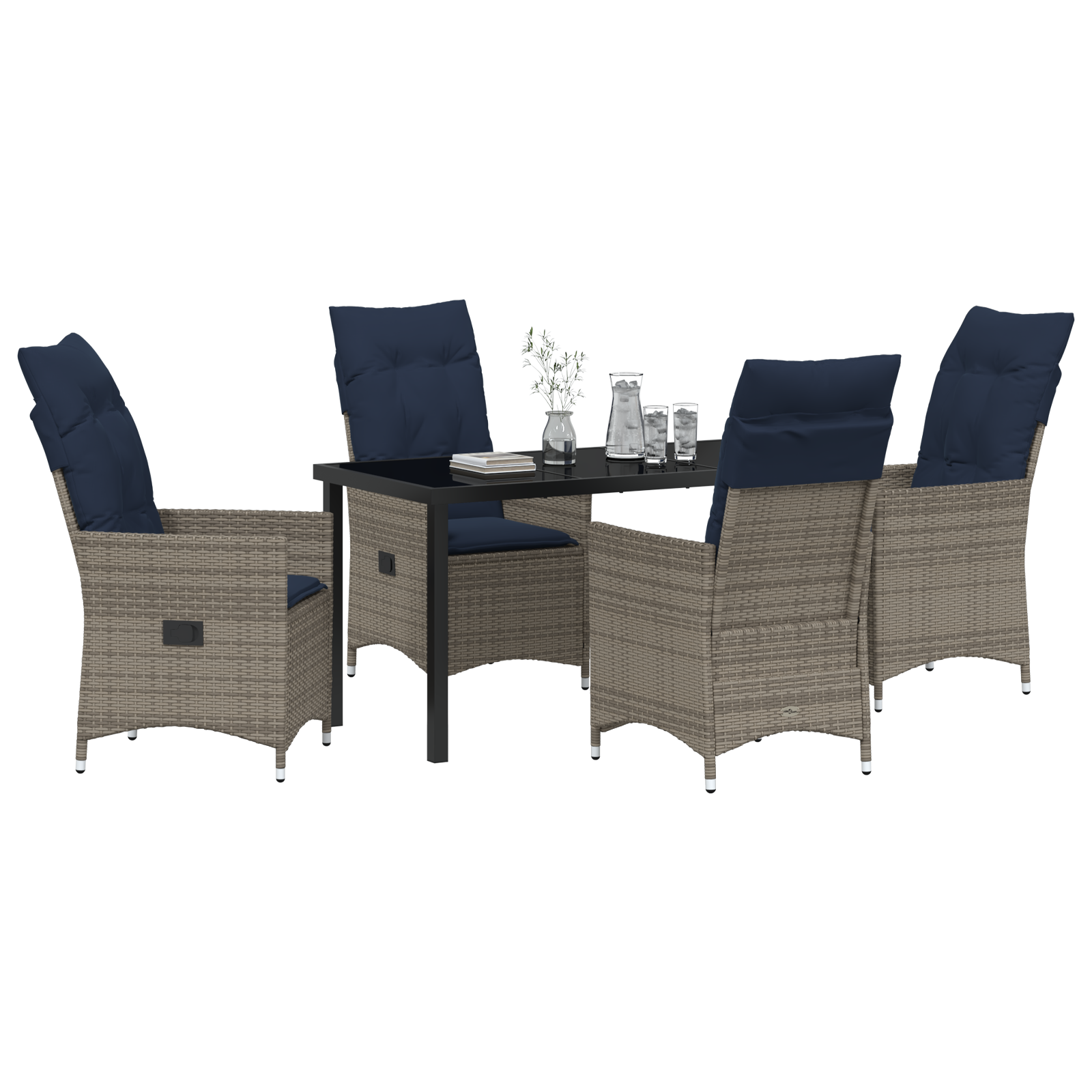 vidaXL 5-delige tuinset met kussens in grijs poly rattan