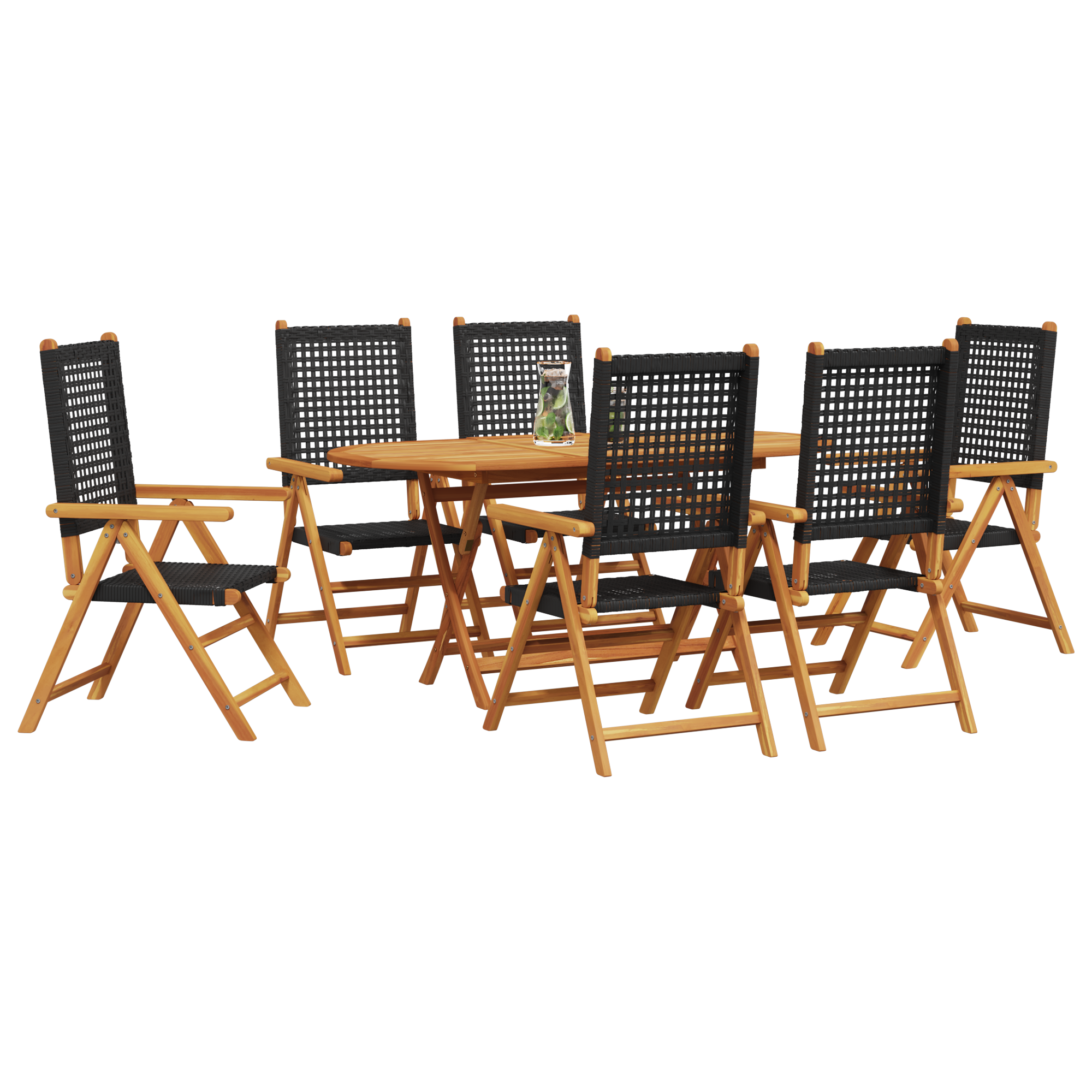 vidaXL 7-delige Tuinset massief acaciahout en poly rattan zwart