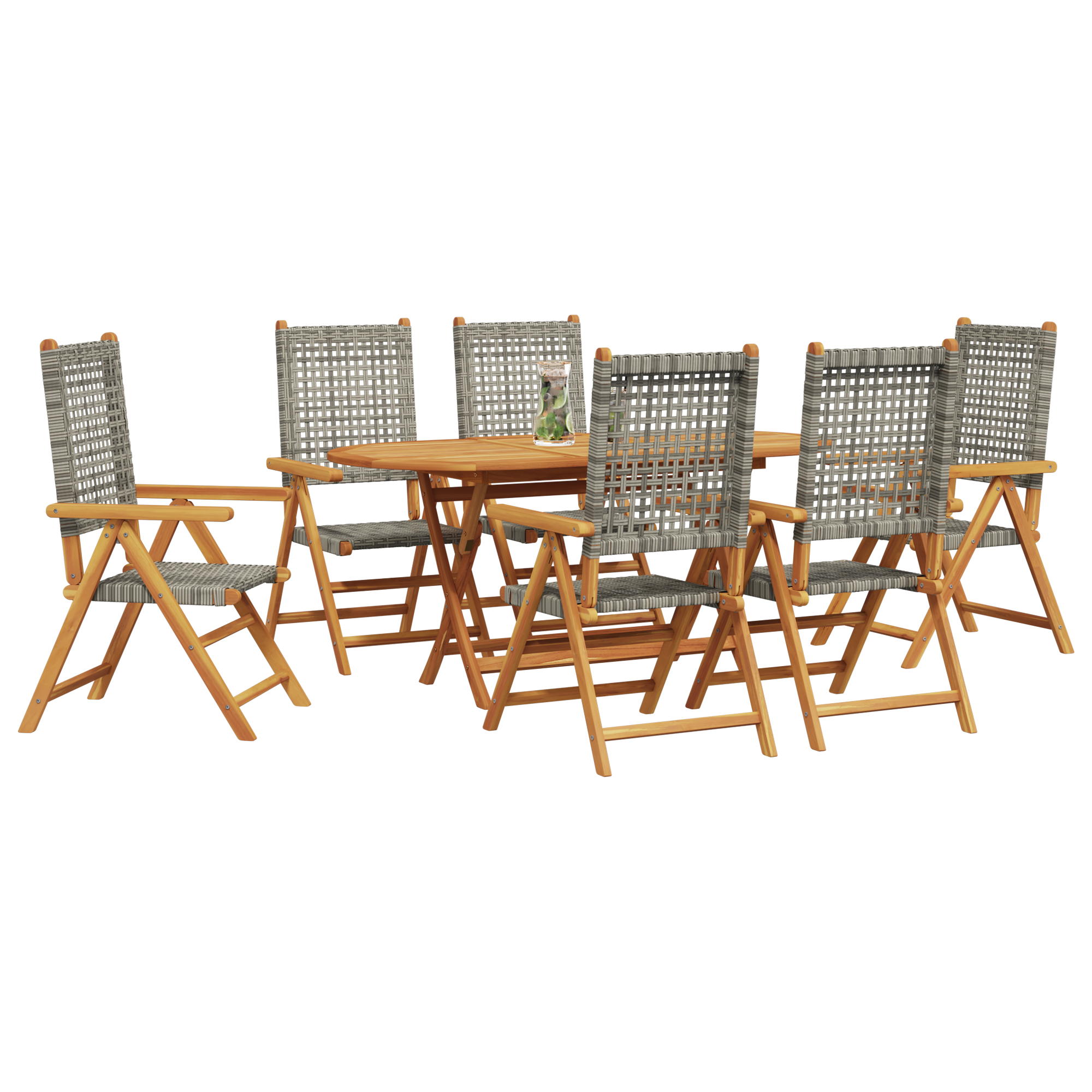 vidaXL 7-delige Tuinset massief acaciahout en poly rattan grijs
