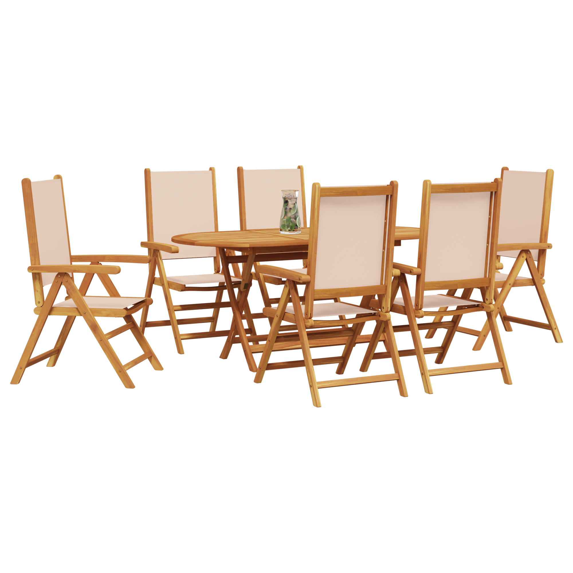 vidaXL 7-delige tuin eettafelset - Beige - Massief Acaciahout