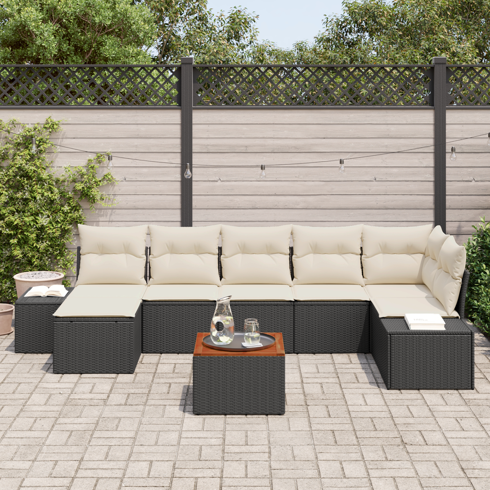 vidaXL 8-delige tuinset met kussens zwart poly rattan acacia
