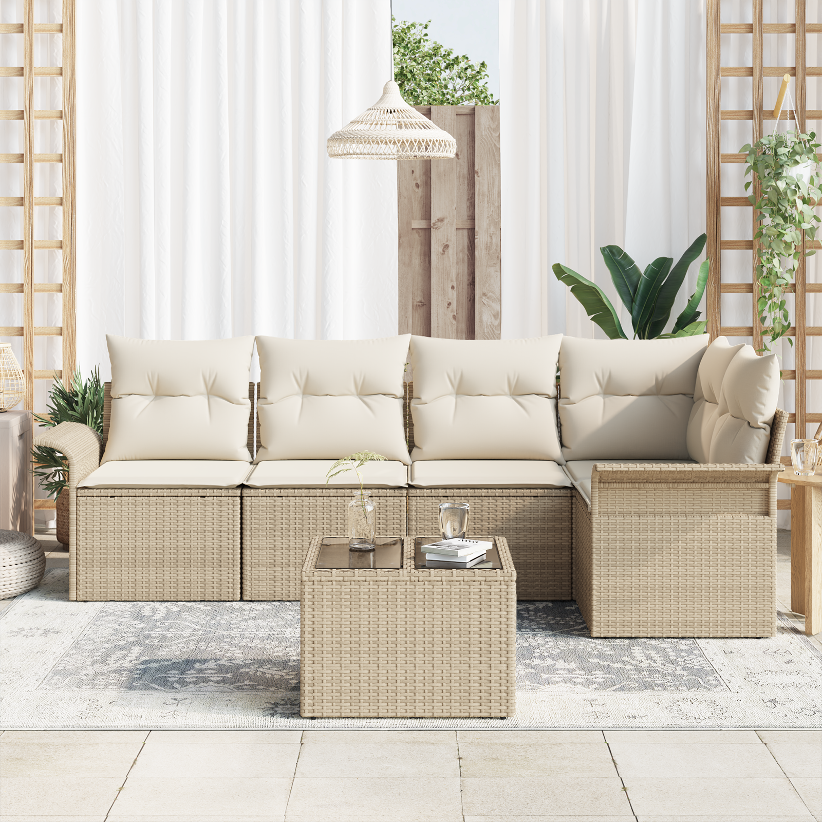 vidaXL 6-delige tuinset met kussens bruin poly rattan