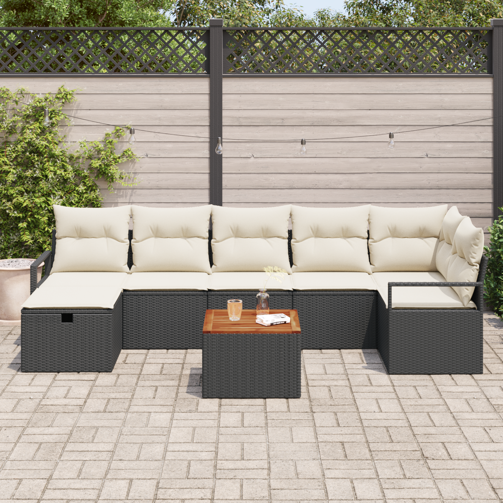 vidaXL 8-delige tuinset met kussens zwart poly rattan