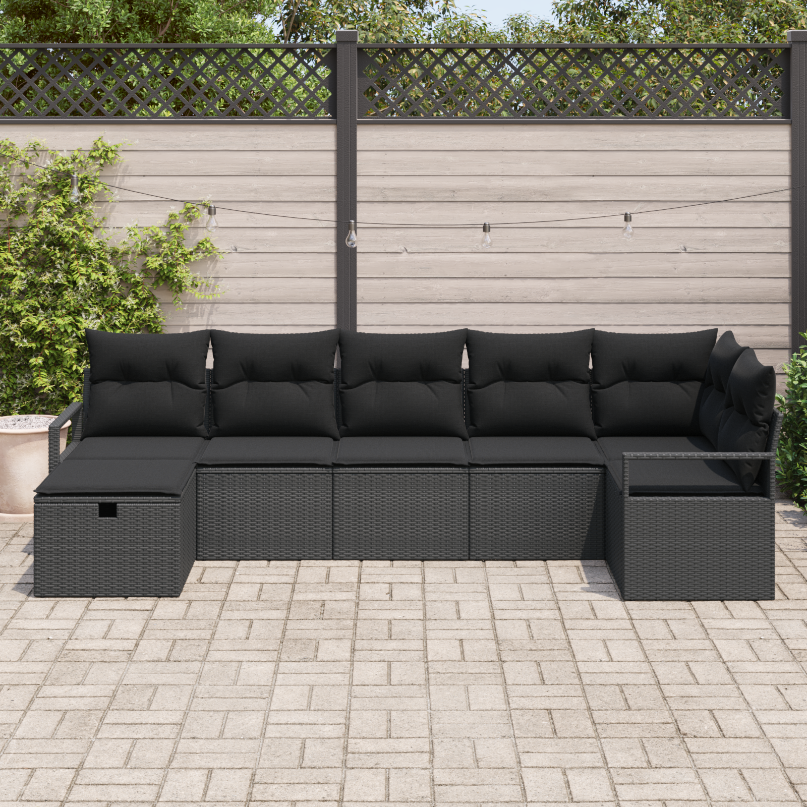 vidaXL 7-delige tuinset met kussens zwart poly rattan