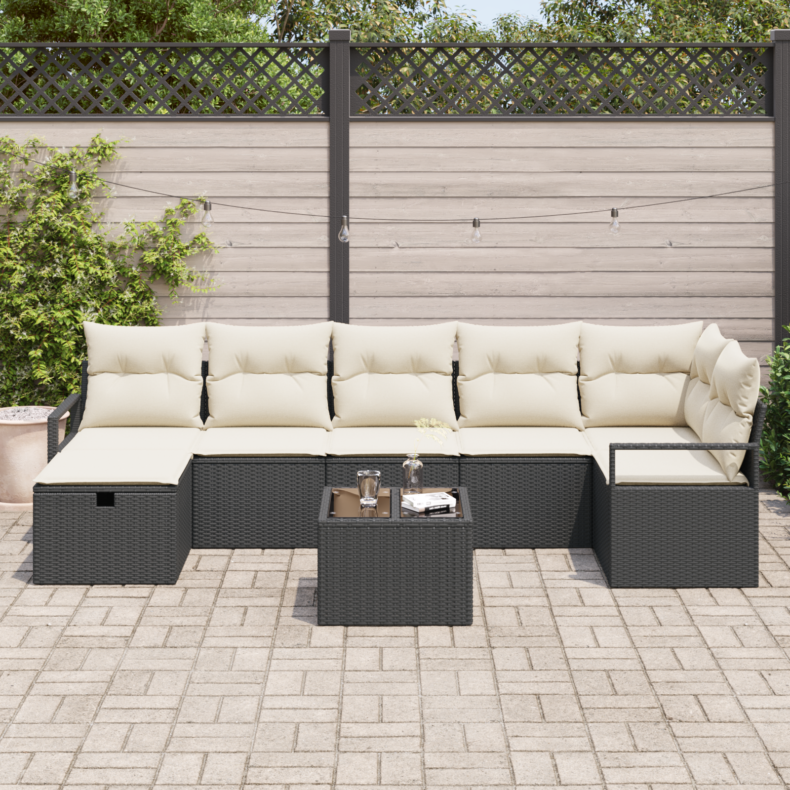 vidaXL 8-delige tuinset met kussens zwart poly rattan