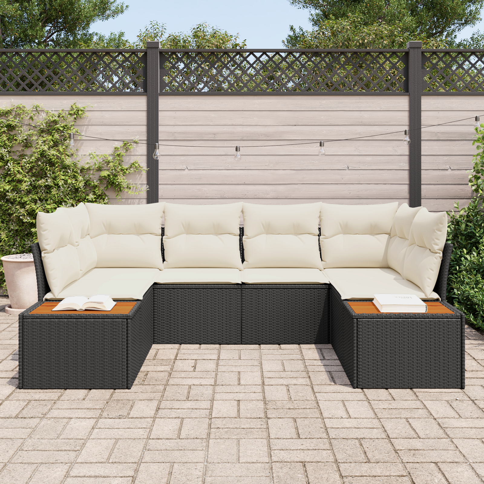 vidaXL 6-delige tuinsofa-set met kussens zwart poly rattan acacia