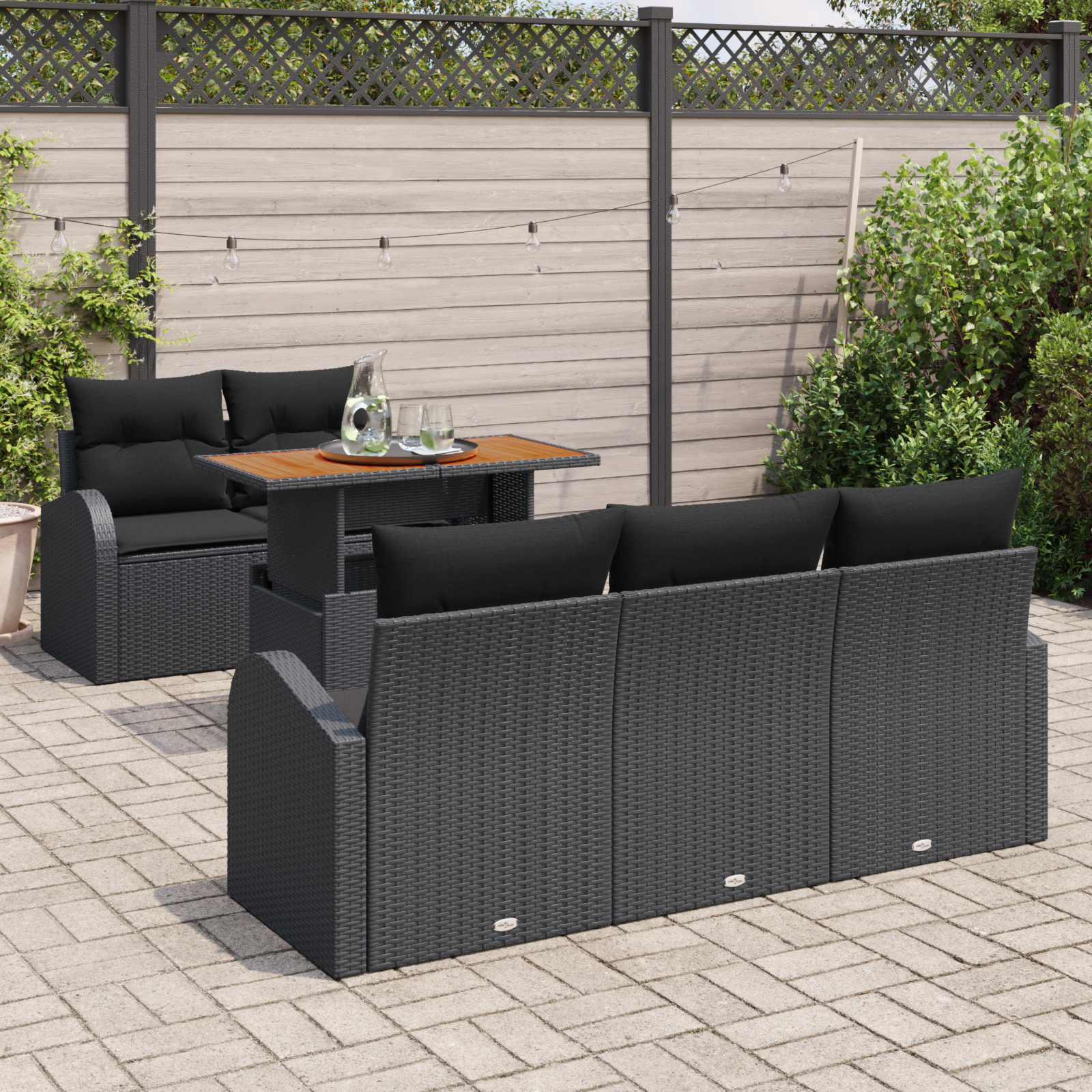 vidaXL 6-delige Tuinset met Kussens Zwart Poly Rattan Acacia