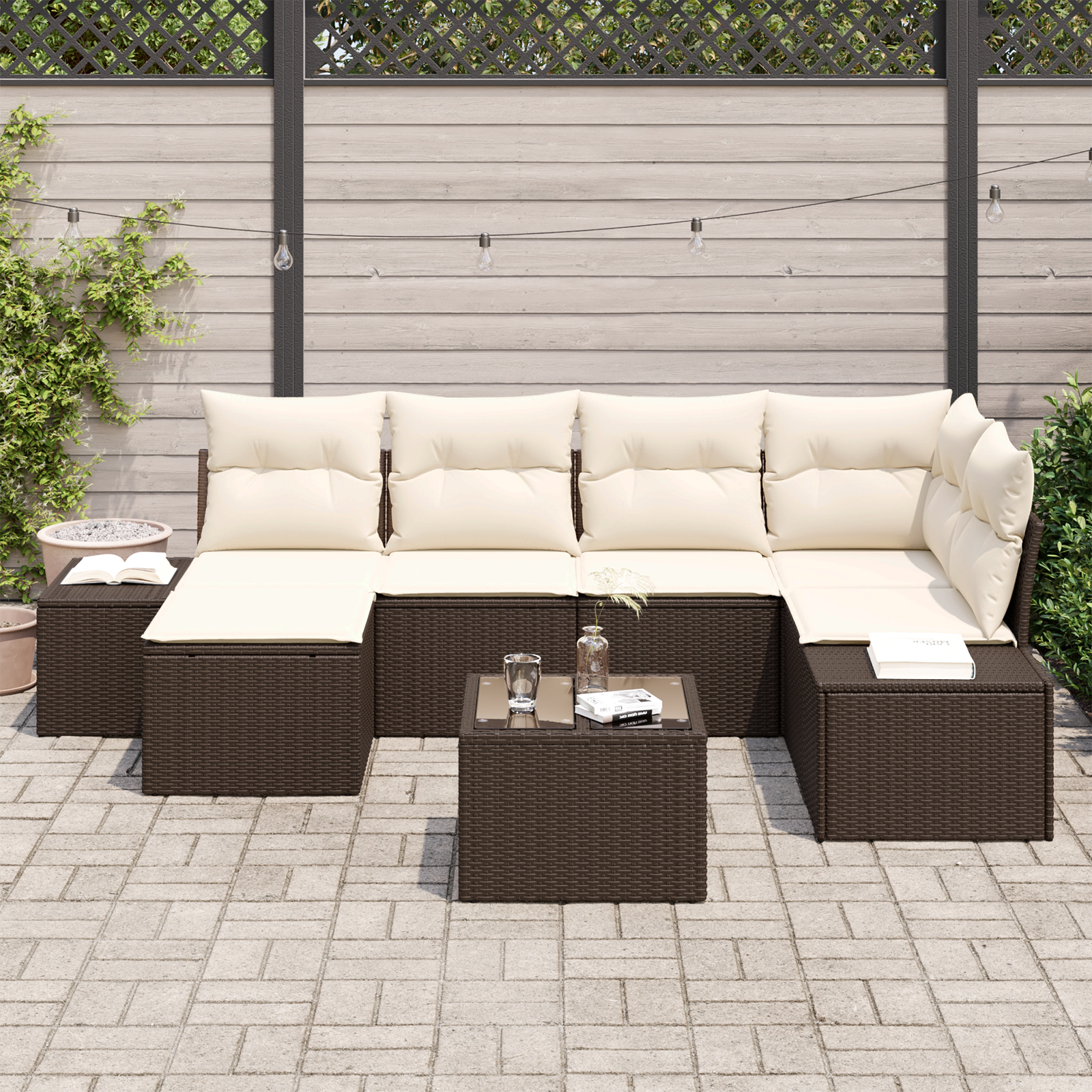 vidaXL 6-delige Tuinbankenset met kussens poly rattan grijs