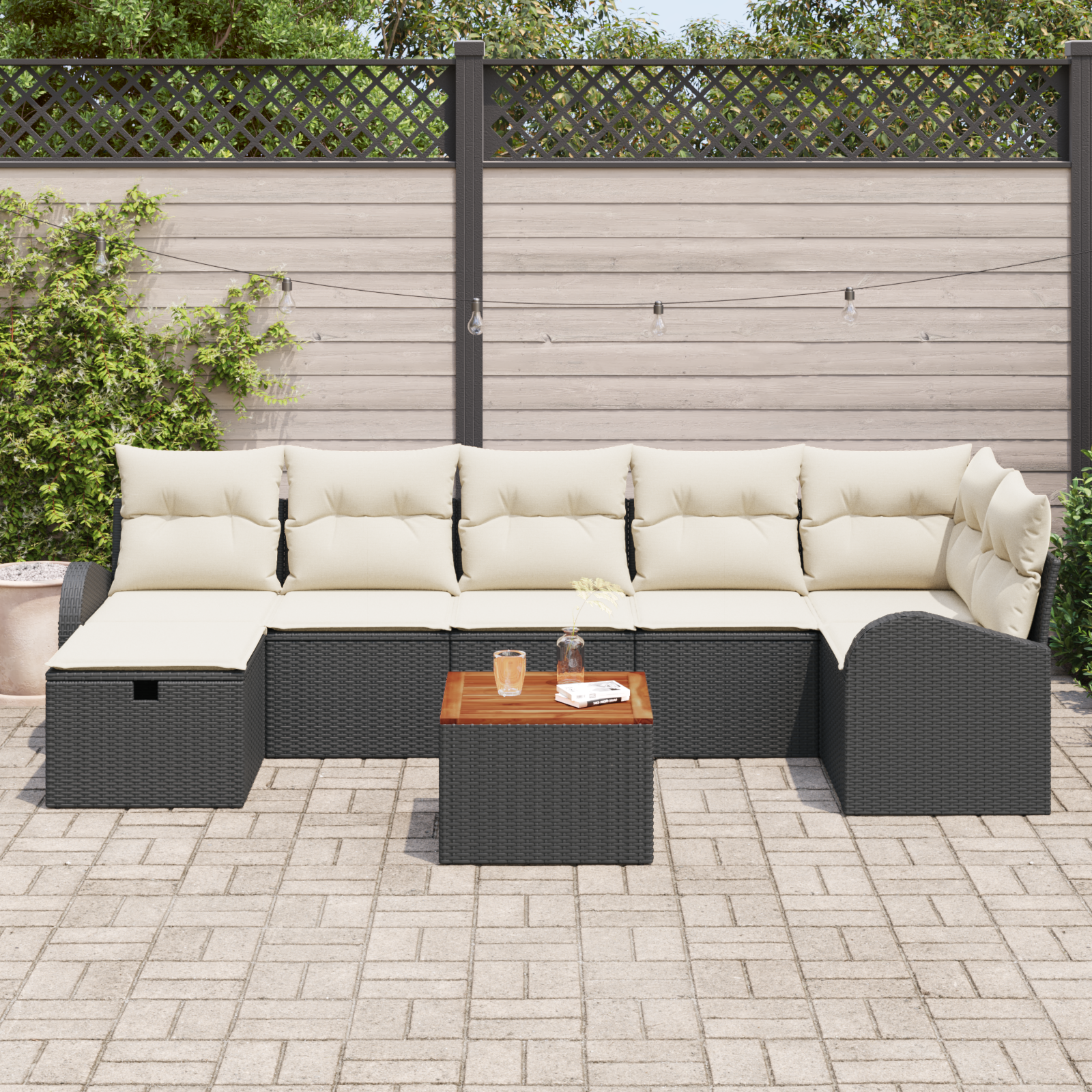 vidaXL 8-delige tuinset met kussens zwart poly rattan