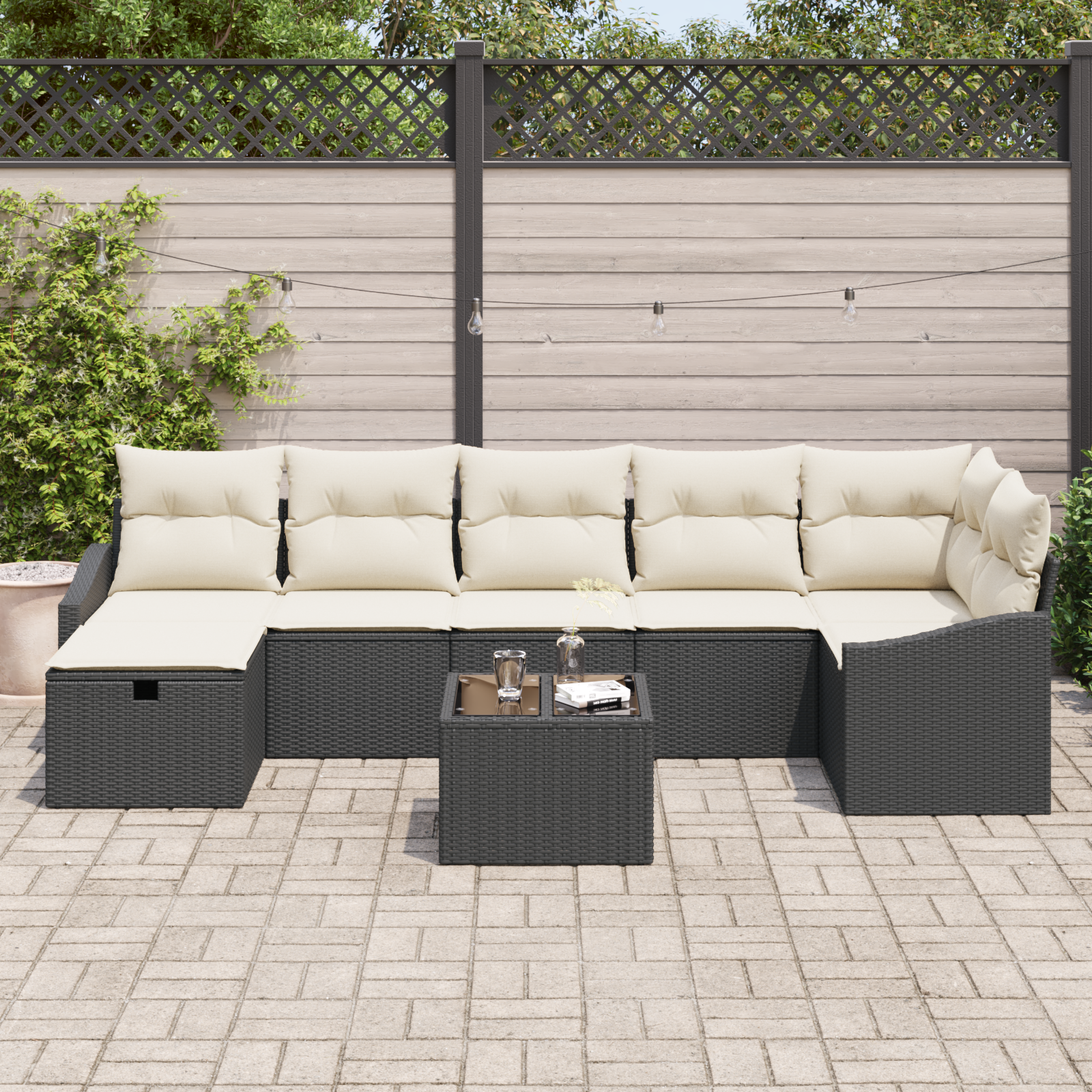 vidaXL 8-delige Tuinbankenset met kussens poly rattan zwart