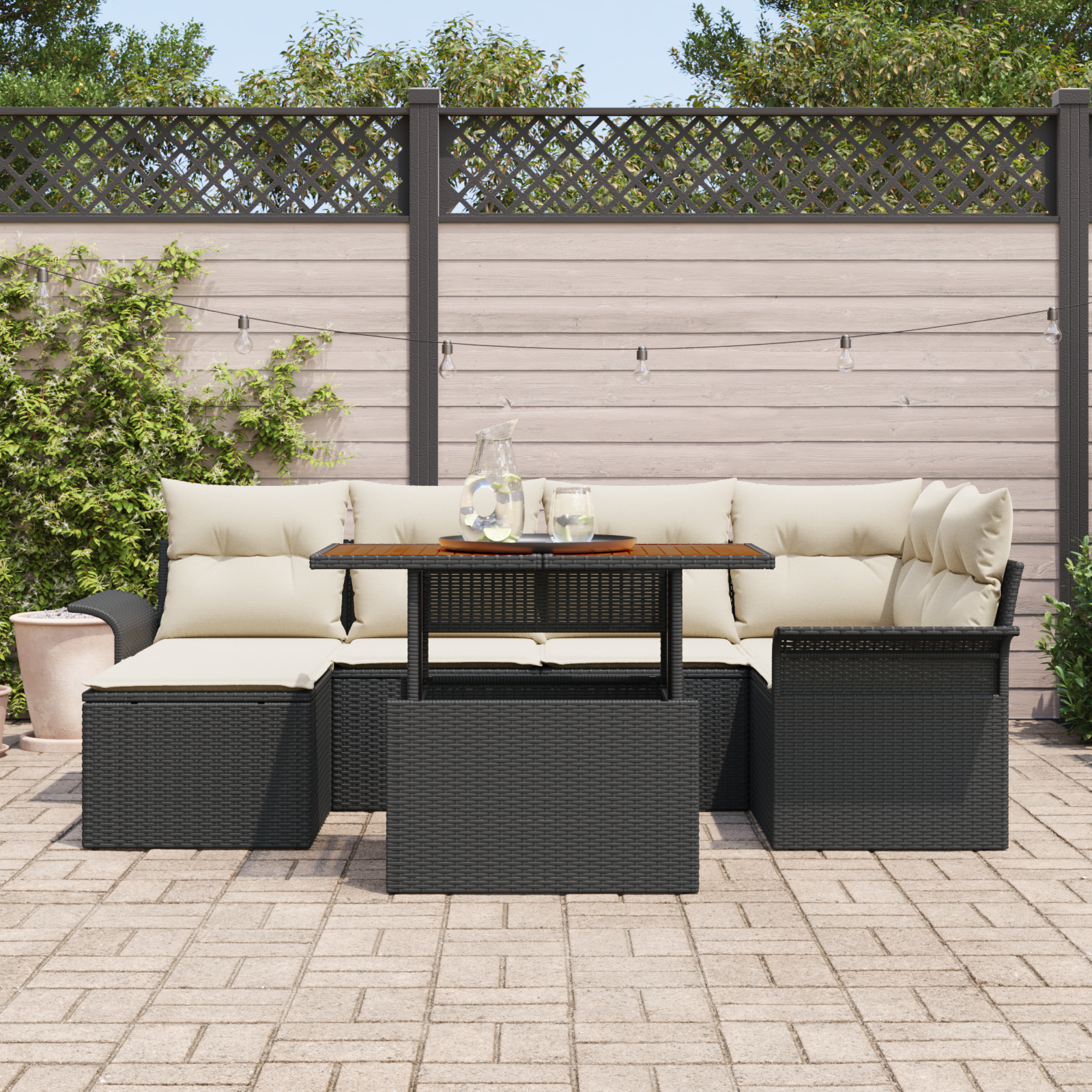 vidaXL 7-delige Tuinset met kussens poly rattan acaciahout zwart