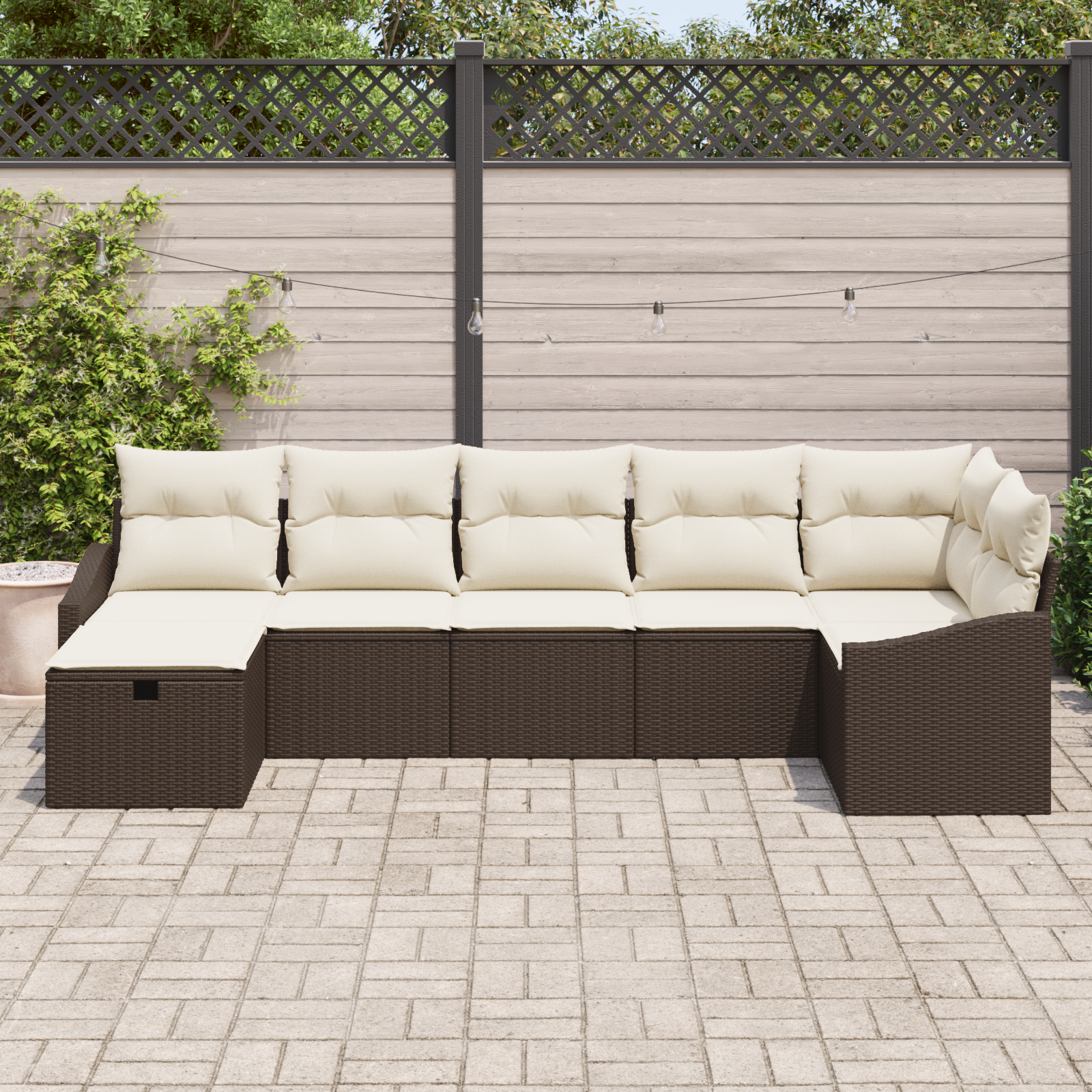 vidaXL 7-delige Tuinbankenset met kussens poly rattan bruin