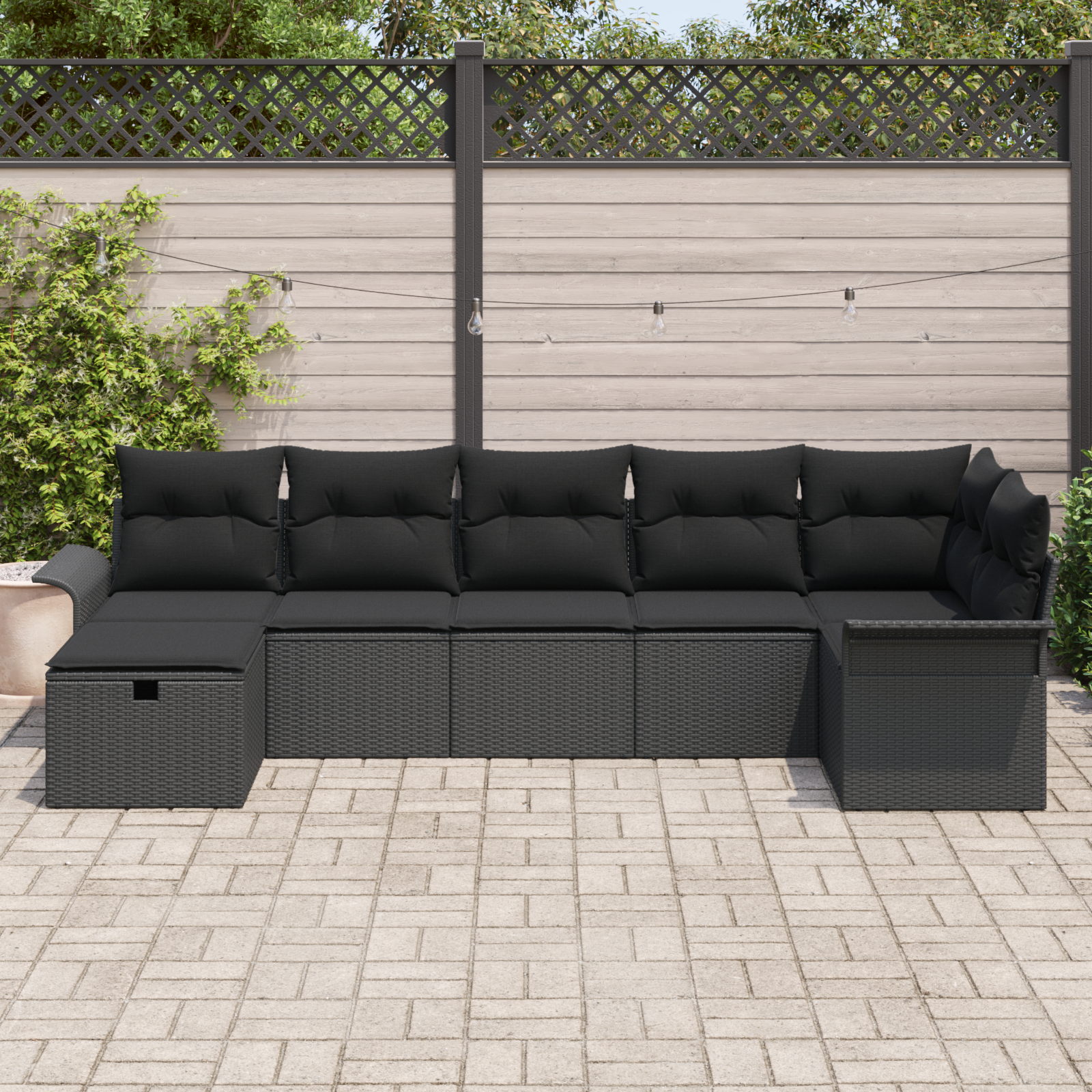 vidaXL 7-delige lounge set met kussens zwart poly rattan