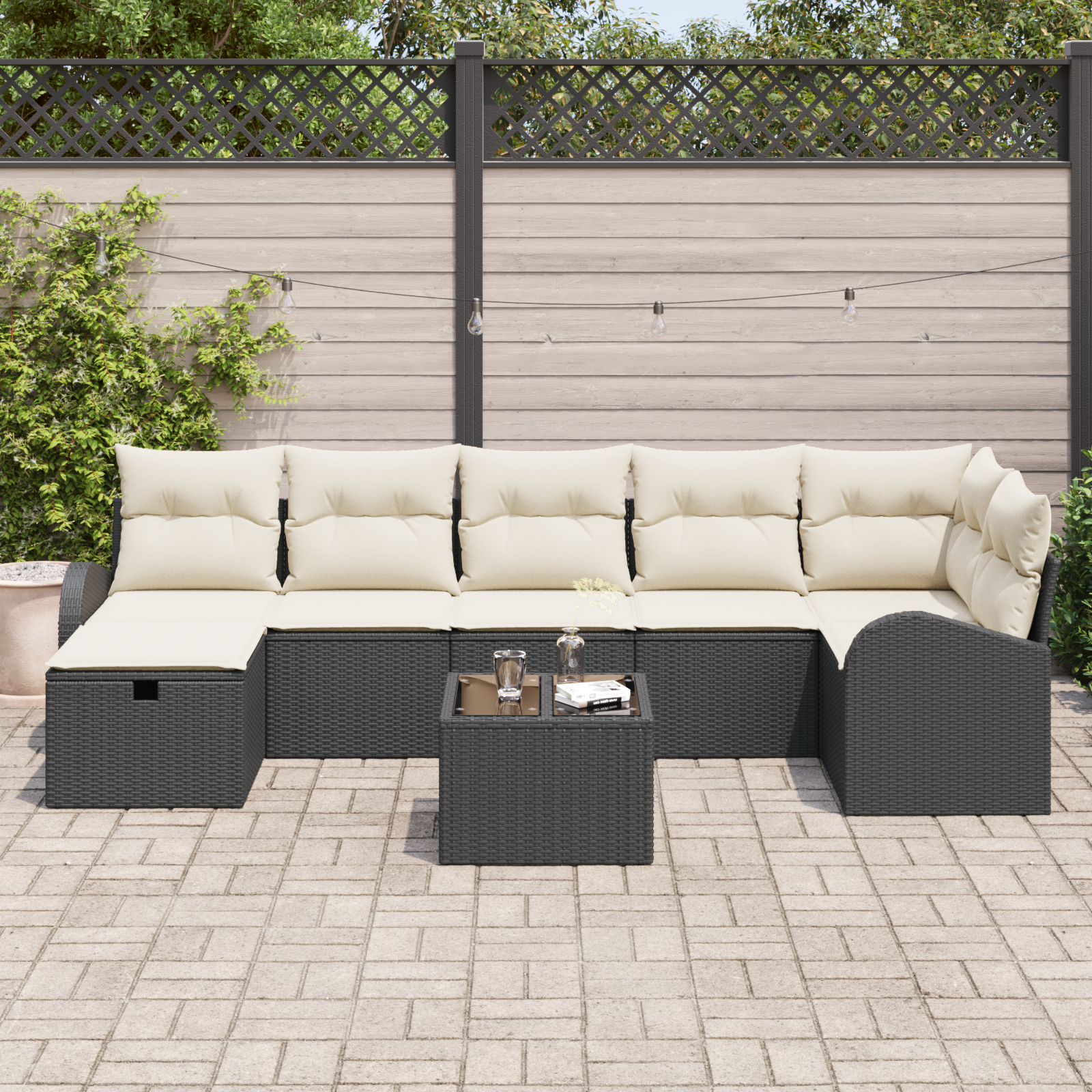 vidaXL 8-delige Tuinbankenset met kussens poly rattan zwart