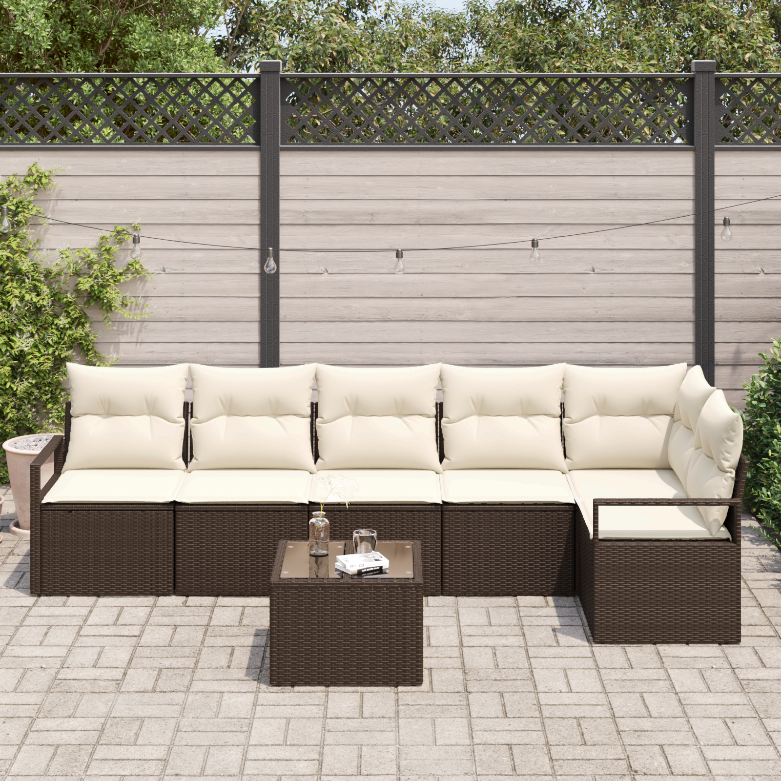 vidaXL 6-delige tuinset met kussens - grijs poly rattan