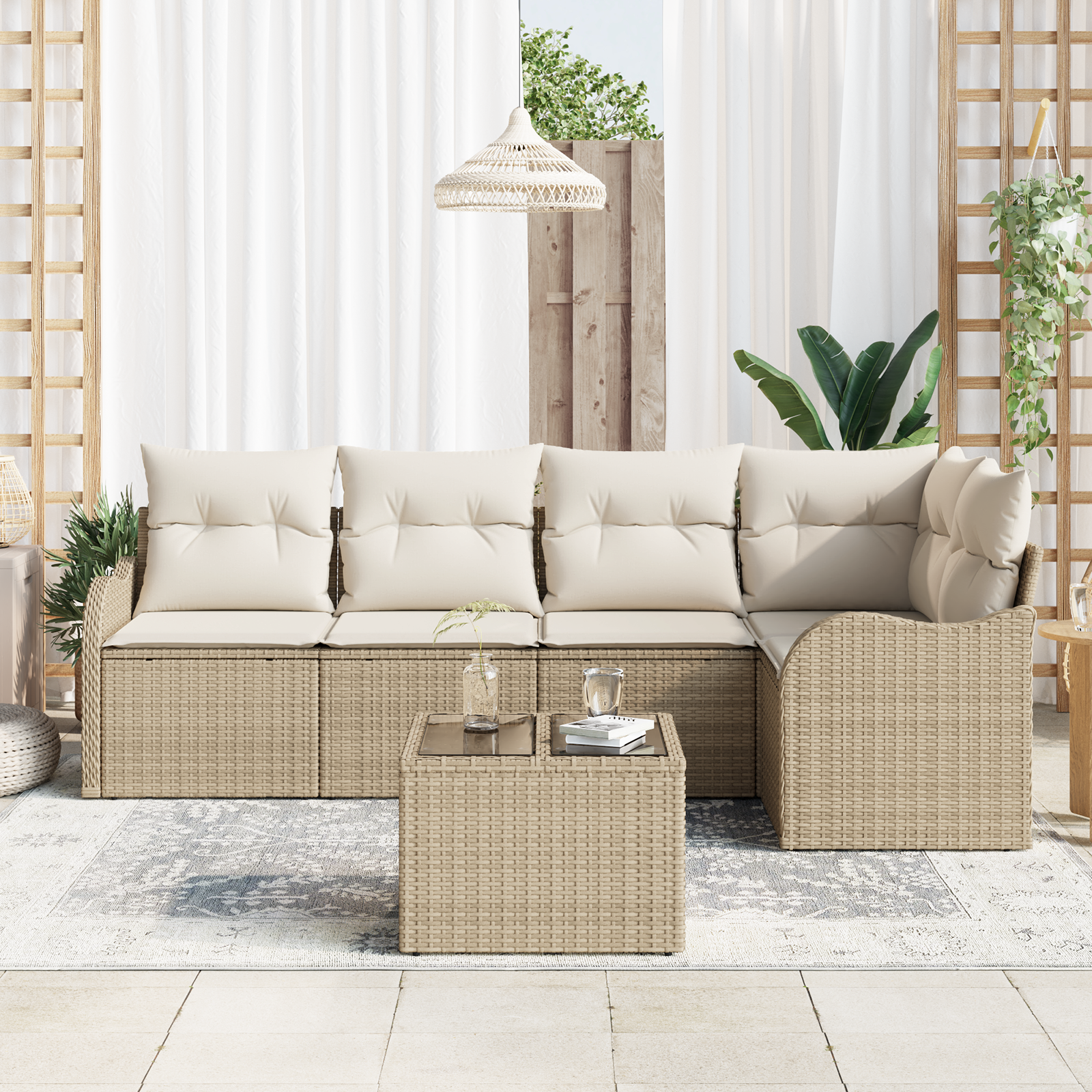 vidaXL 6-delige tuinsofa set met kussens bruin poly rattan