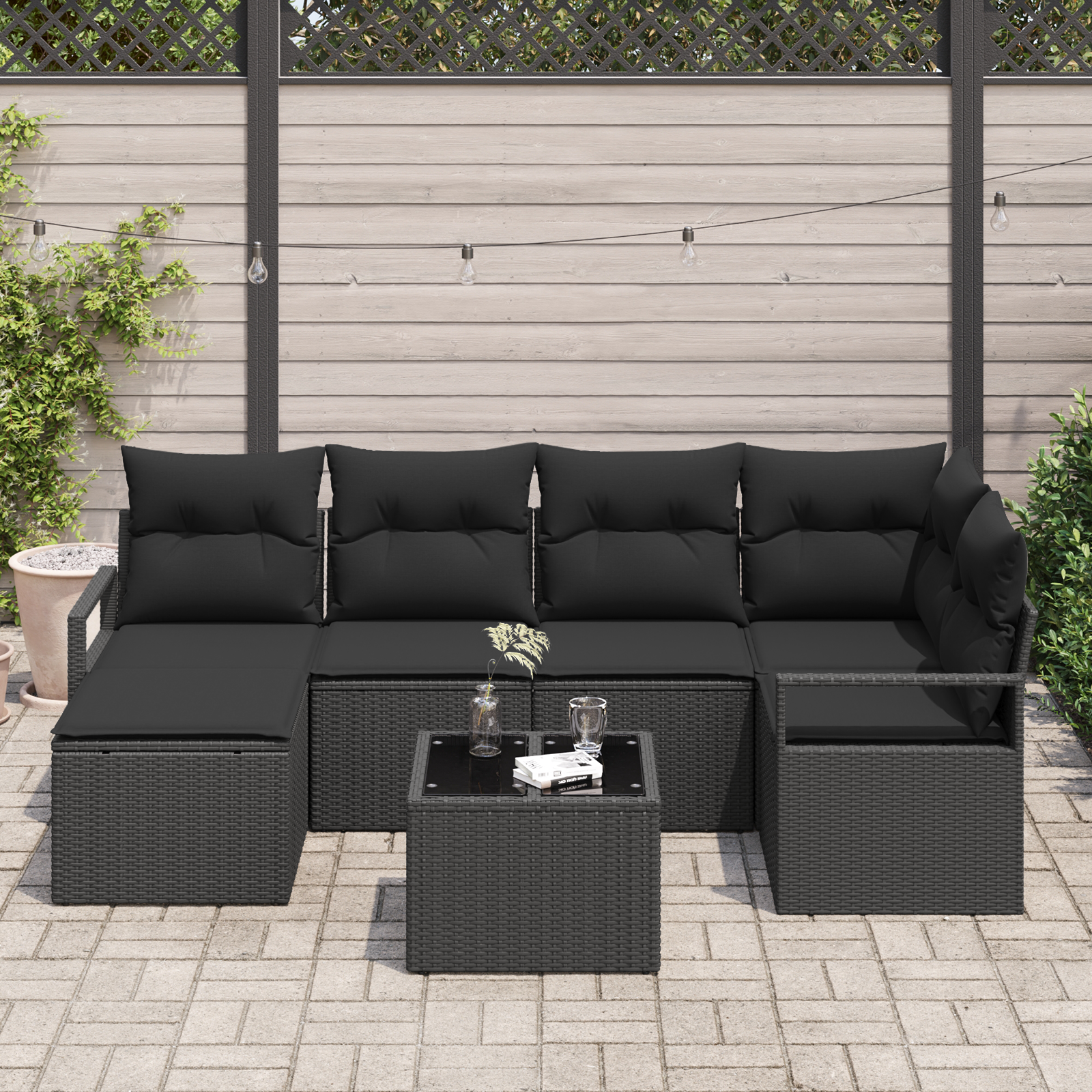 vidaXL 7-delige tuinsofa set met kussens, beige poly rattan