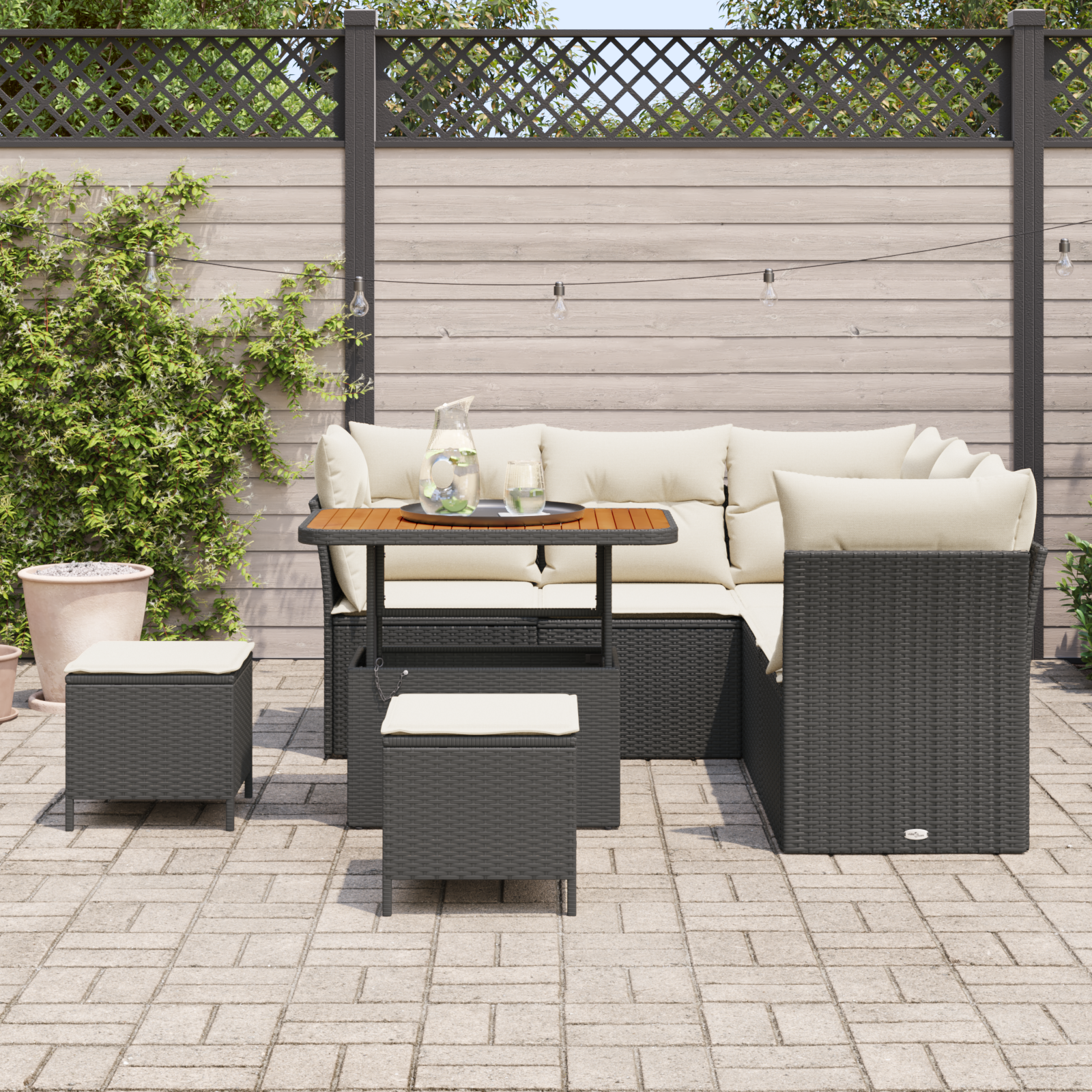 vidaXL 8-delige tuinsofaset met kussens zwart poly rattan acacia