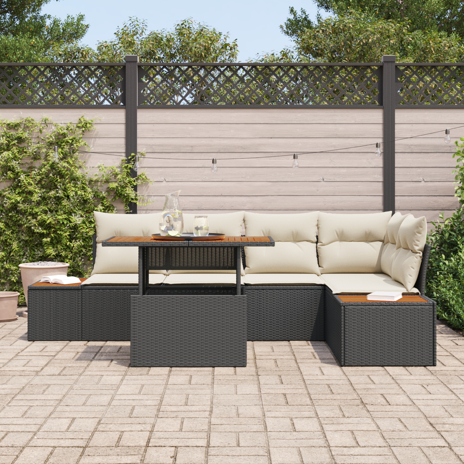 vidaXL 6-delige tuinsofa set met kussens in zwart poly rattan