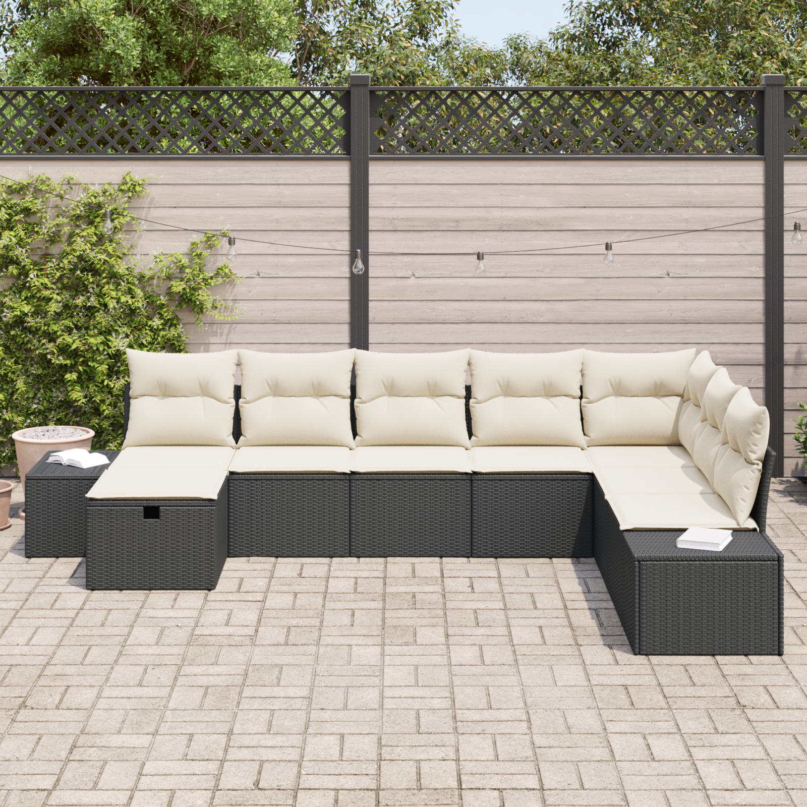 vidaXL 8-delige Tuinbankenset met kussens poly rattan zwart