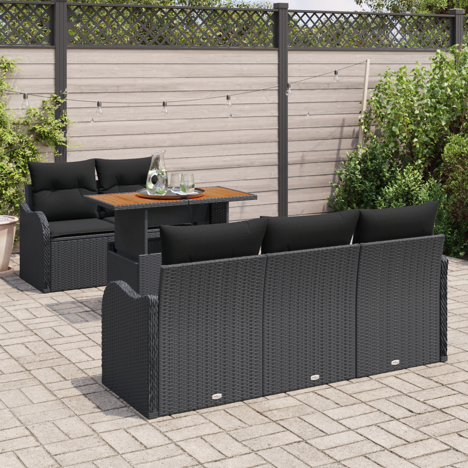 vidaXL 6-delige tuinset met kussens zwart poly rattan acacia