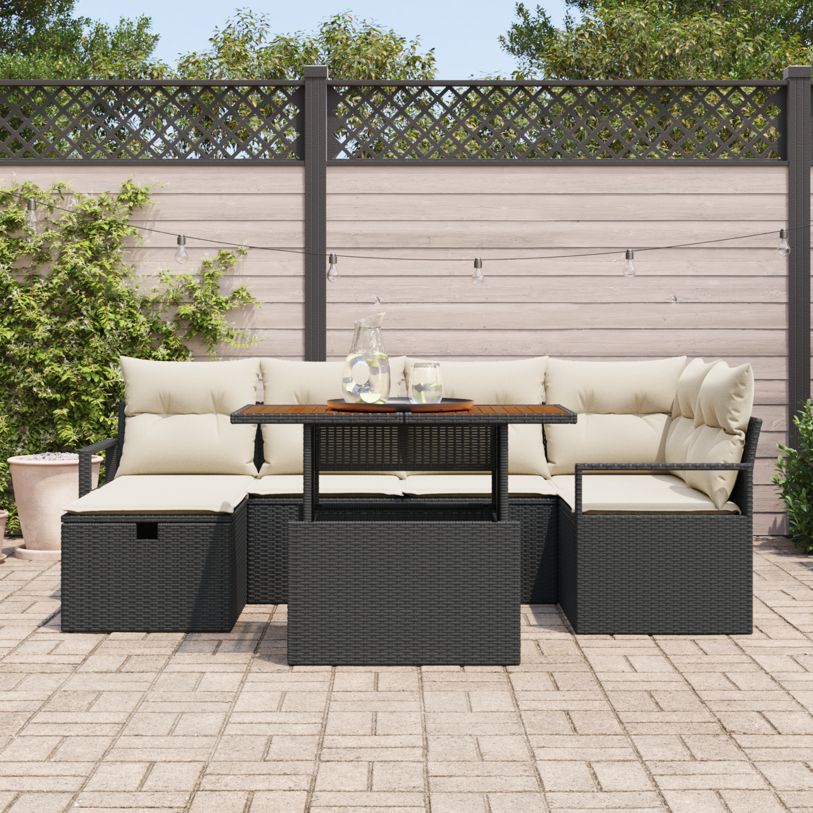 vidaXL 7-delige tuinset met kussens zwart poly rattan