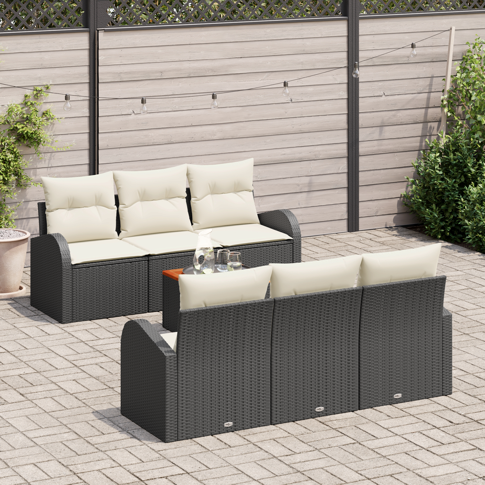 vidaXL 7-delige tuinset met kussens zwart poly rattan acacia