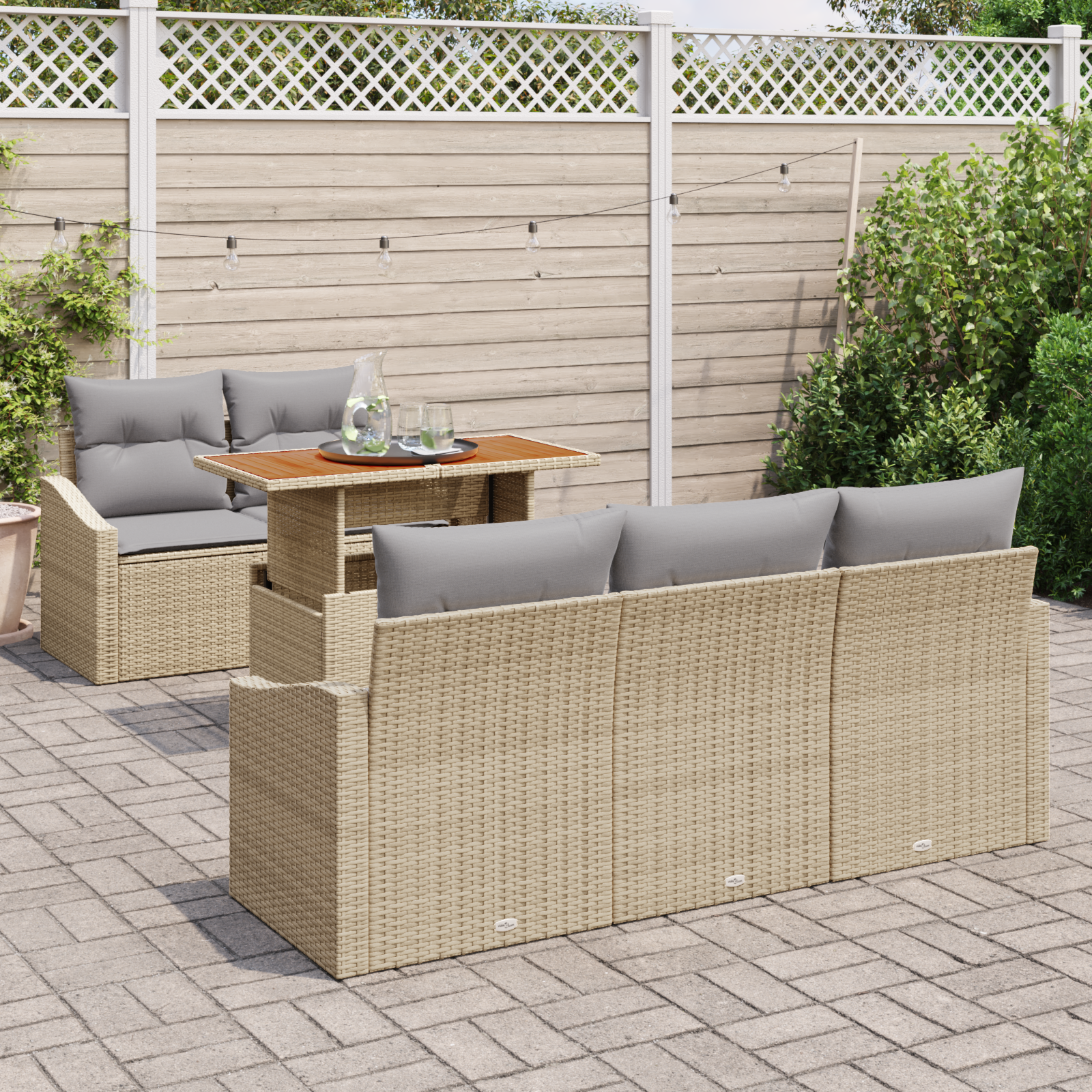 vidaXL 6-delige tuinset met kussens - beige poly rattan en acacia