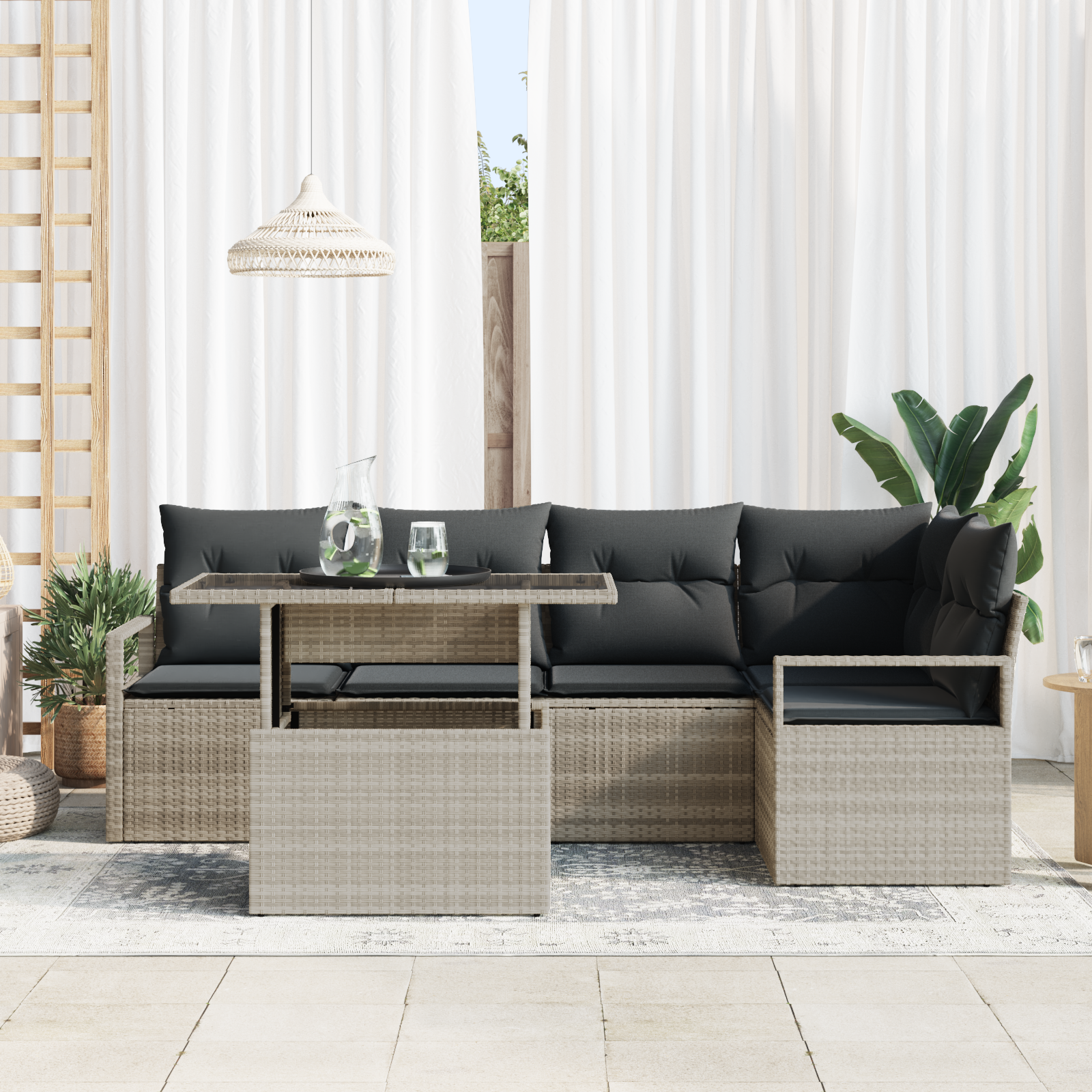 vidaXL 6-delige tuinsofa set met kussens lichtgrijs poly rattan