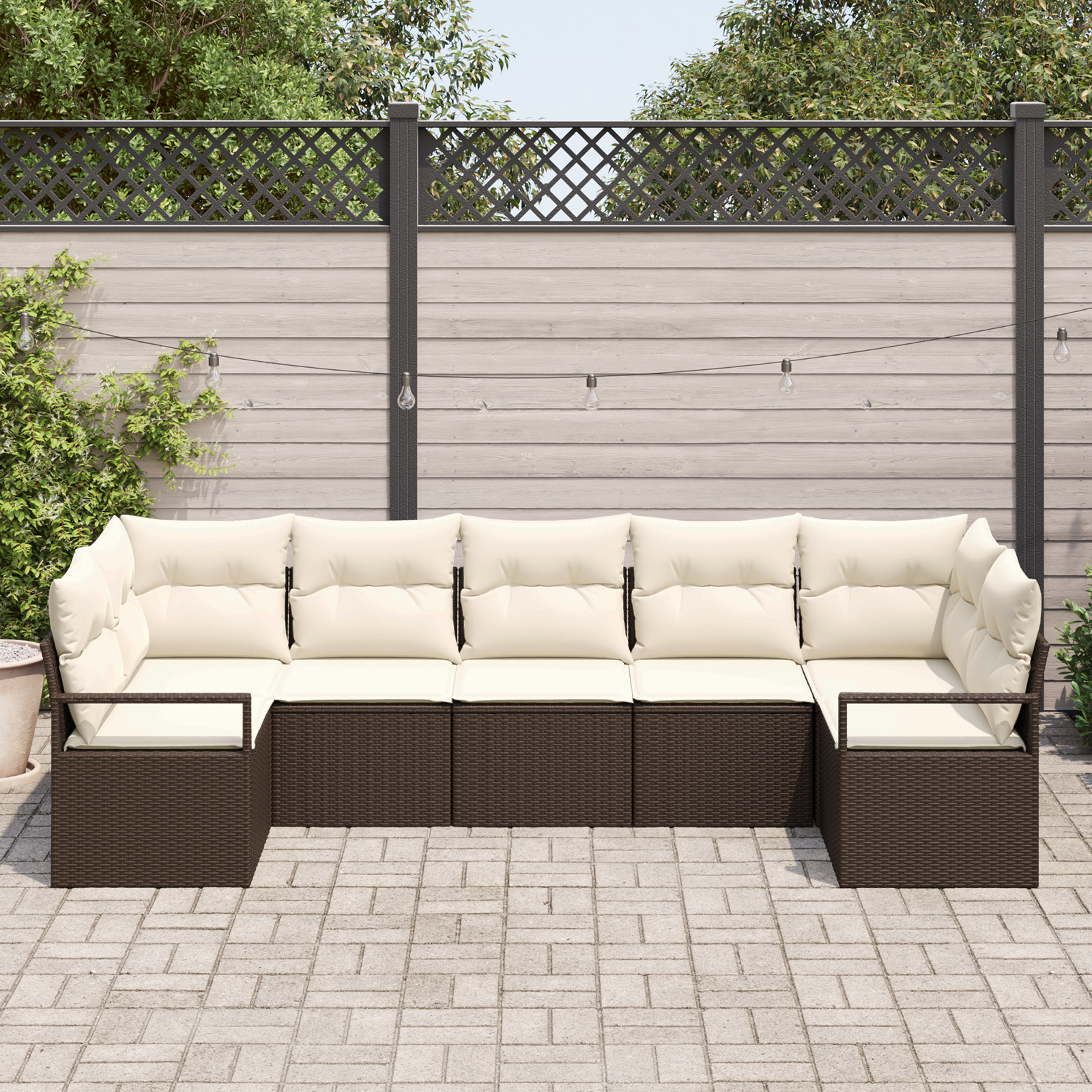 vidaXL 7-delige Tuinbankenset met kussens poly rattan bruin