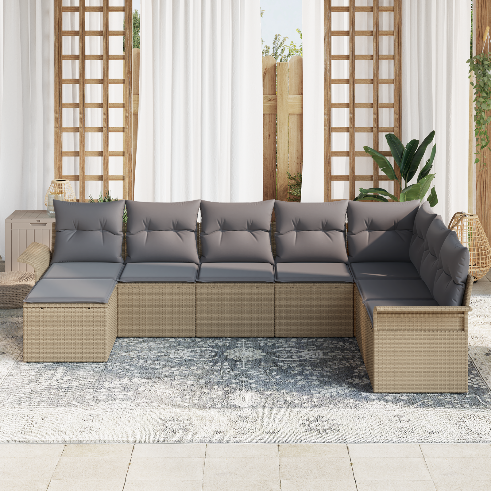 vidaXL 8-delige tuinset met kussens - beige poly rattan