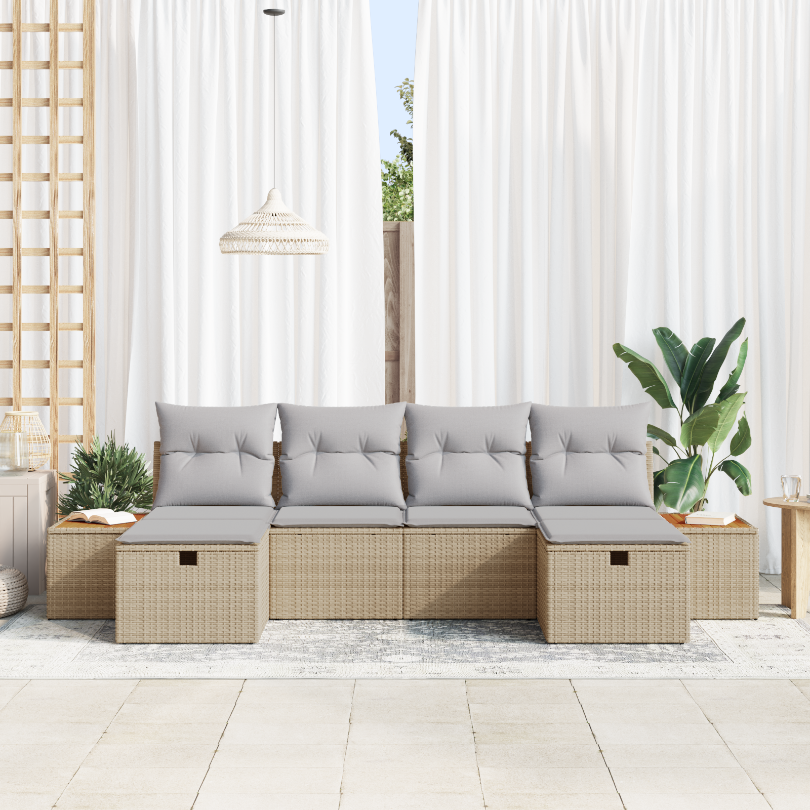 vidaXL 6-delige Tuinbankenset met kussens poly rattan beige