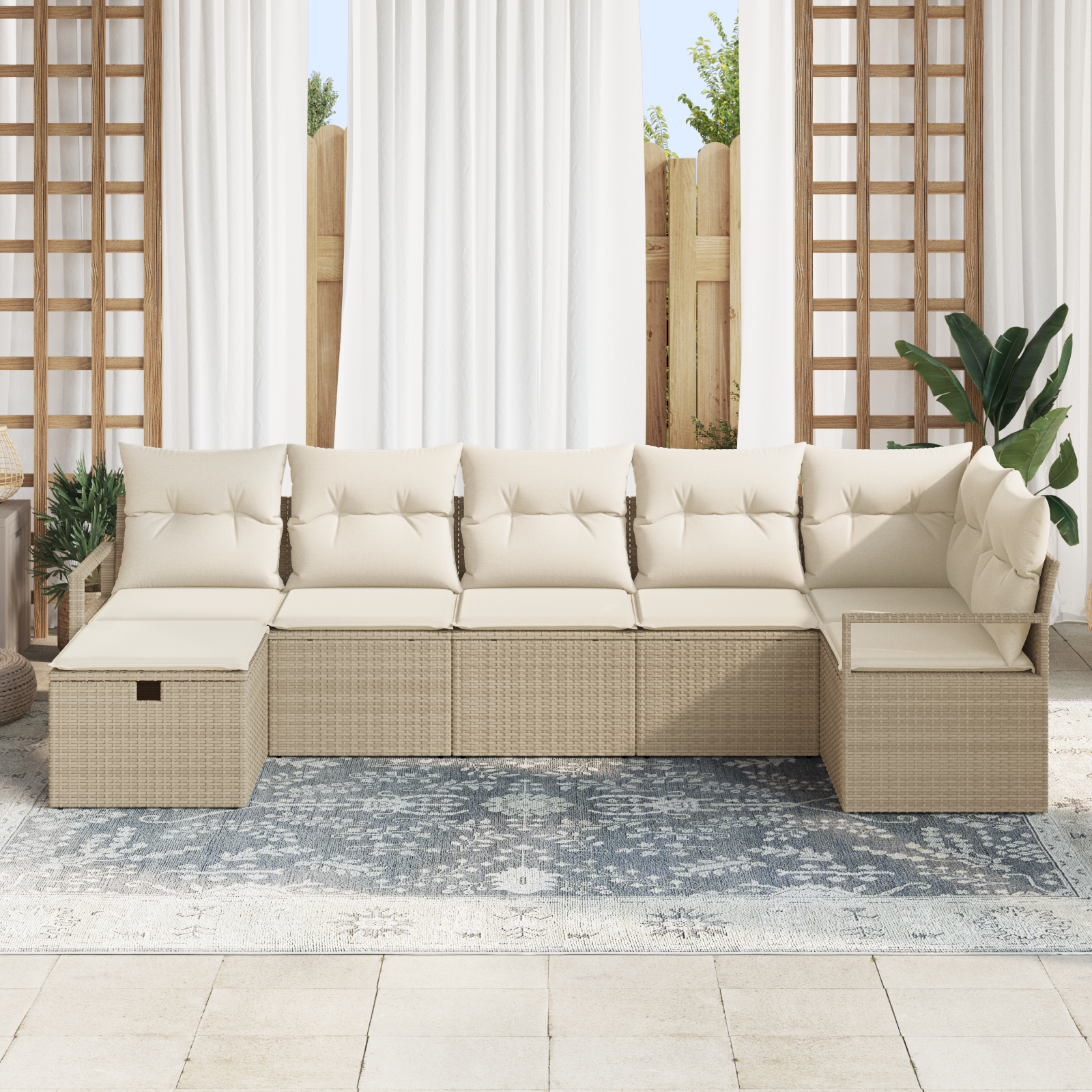 vidaXL 7-delige tuinsofa set met kussens in beige poly rattan