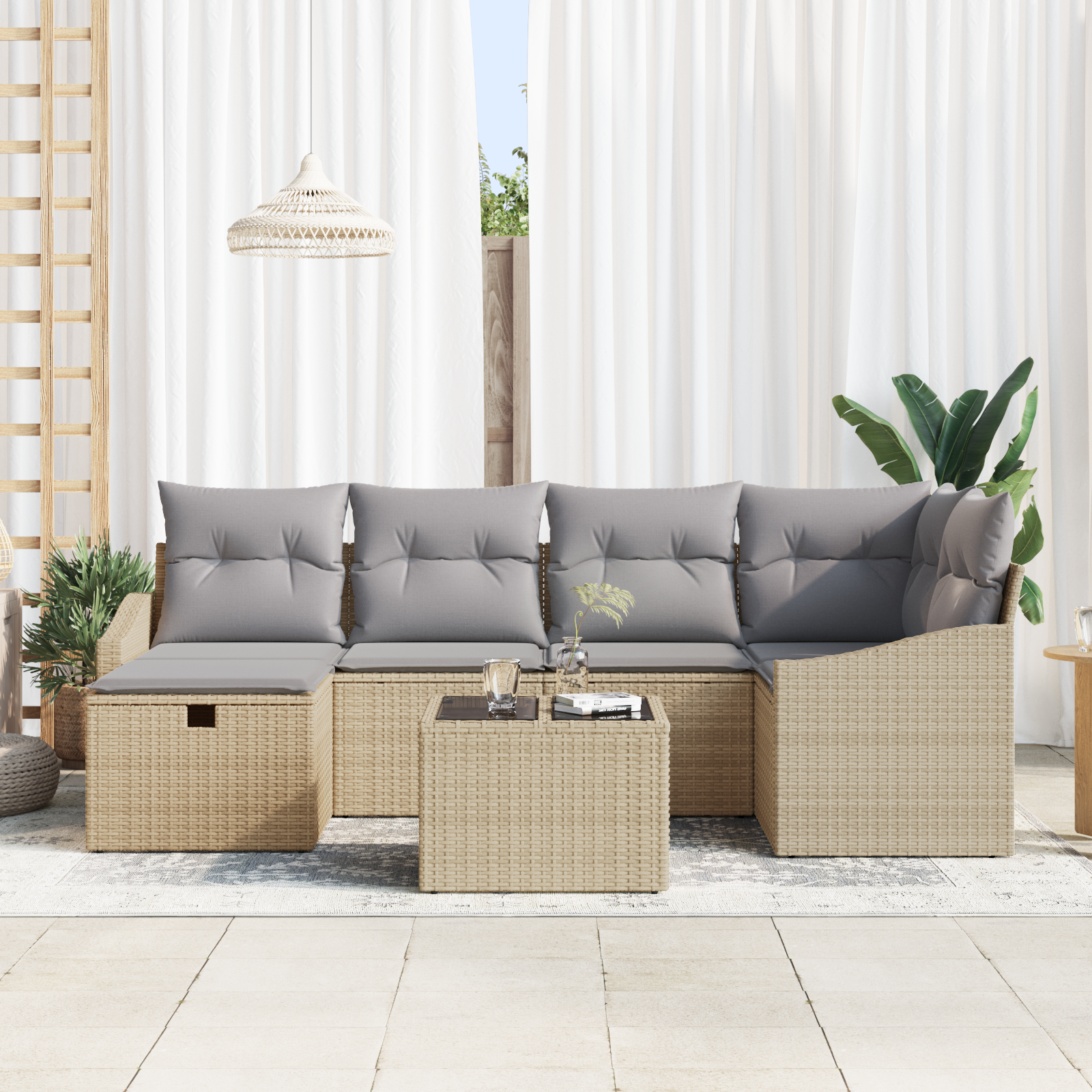 vidaXL 7-delige Tuin Sofa Set met Kussens Beige Poly Rattan