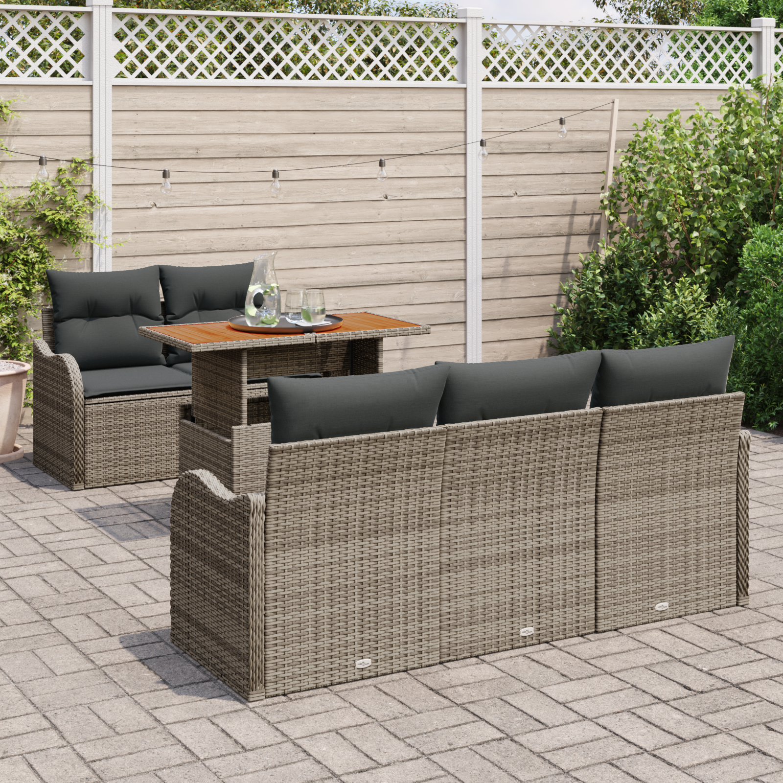 vidaXL 6-delige tuinsofa set met kussens in het grijs van poly rattan en acacia