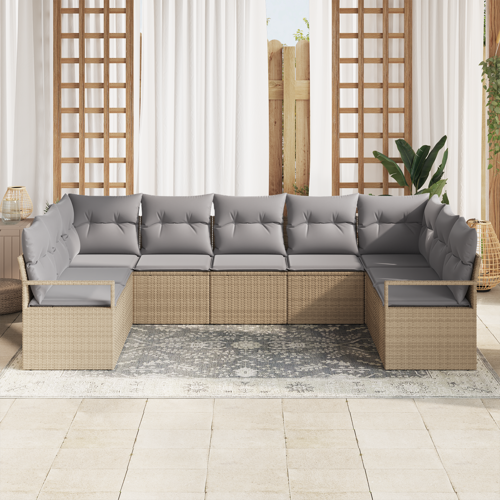 vidaXL 7-delige Tuinbankenset met kussens poly rattan beige