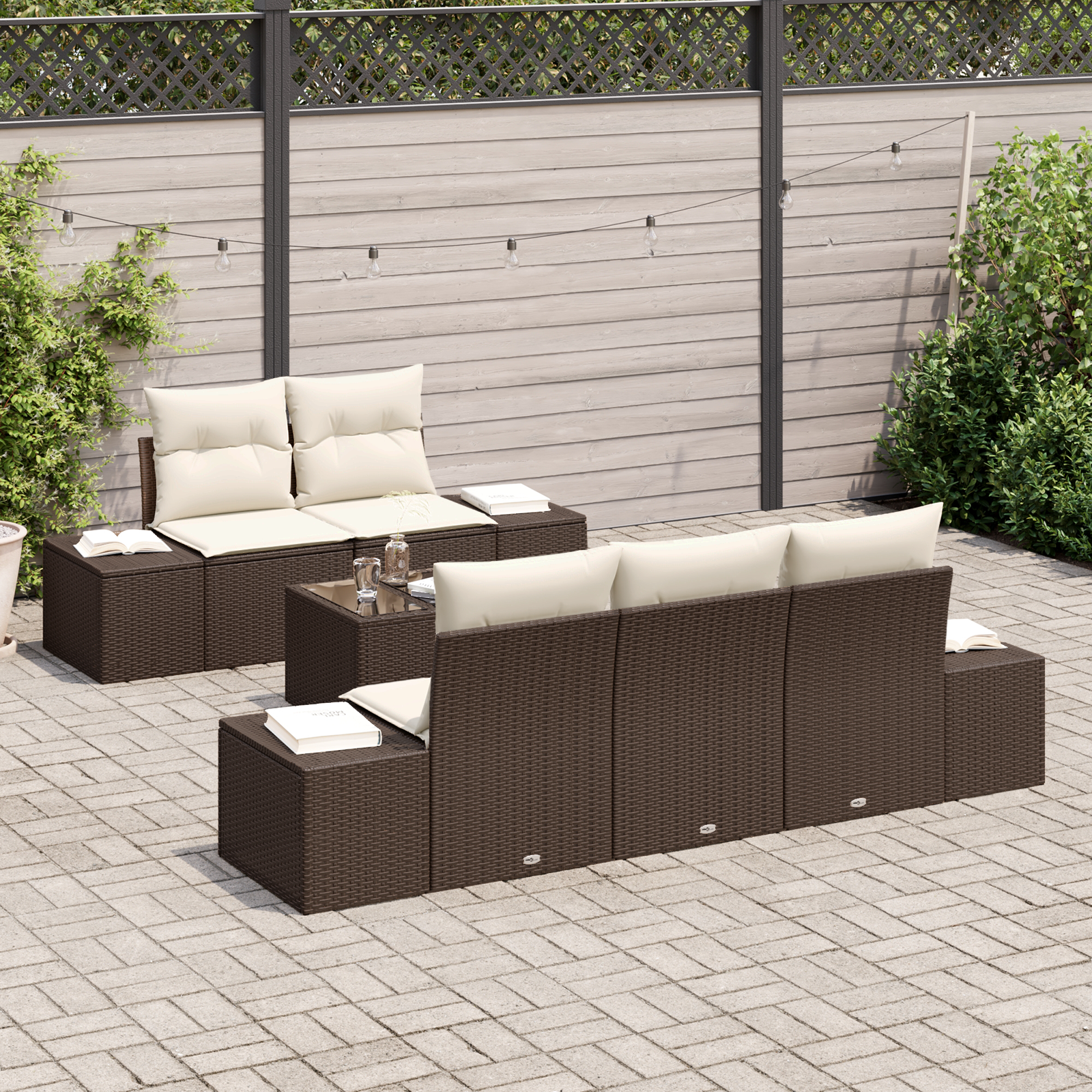 vidaXL 6-delige tuinset met kussens bruin poly rattan