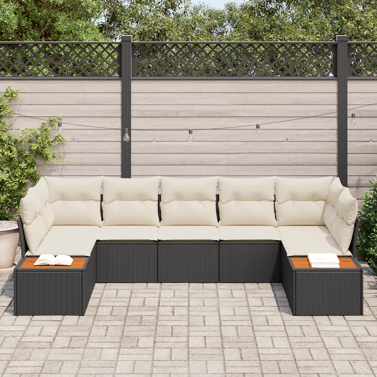 vidaXL 7-delige tuinsofa set met kussens zwart poly rattan acacia