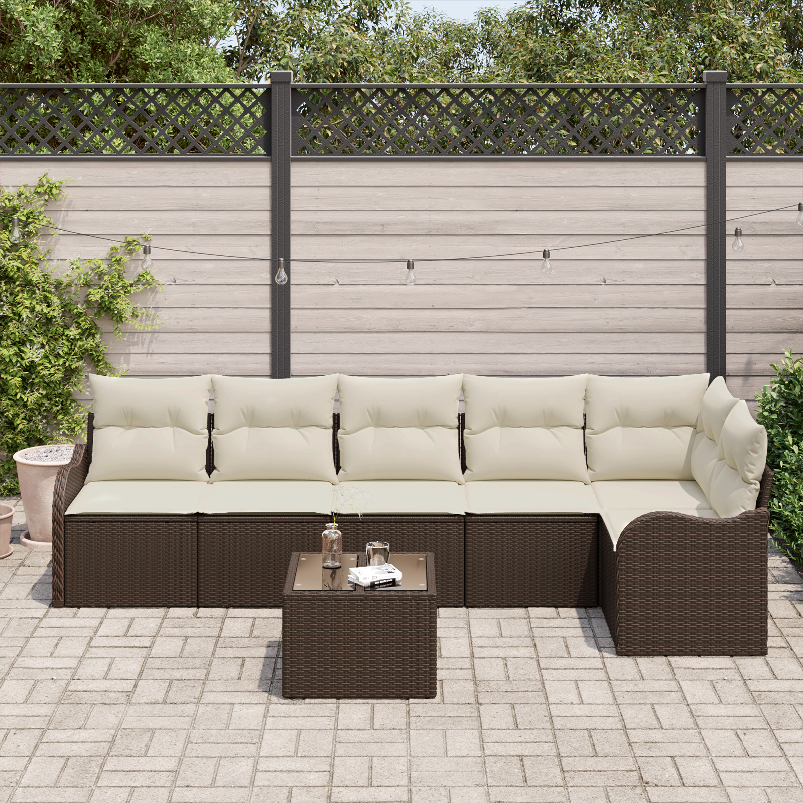 vidaXL 6-delige Tuinbankenset met kussens poly rattan grijs